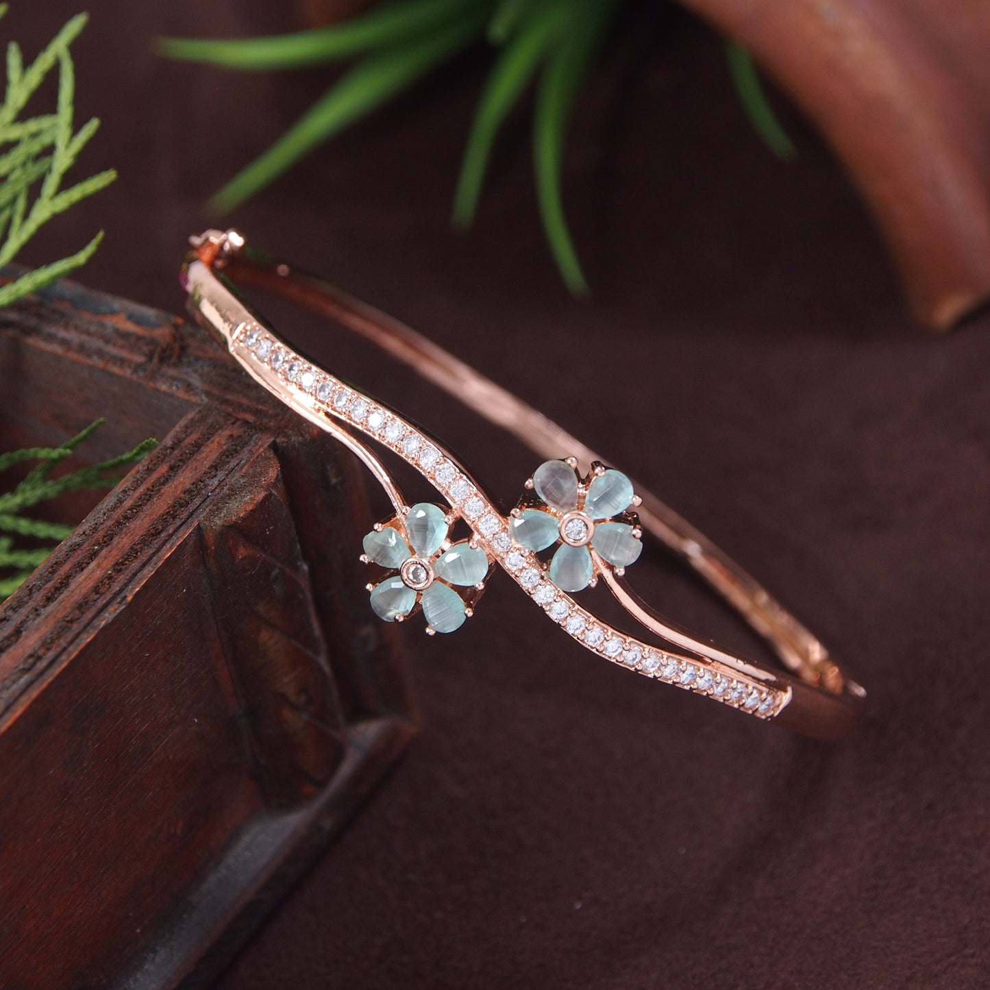 American Diamond Free Size Openable Micro Rose Gold Polish Bracelet