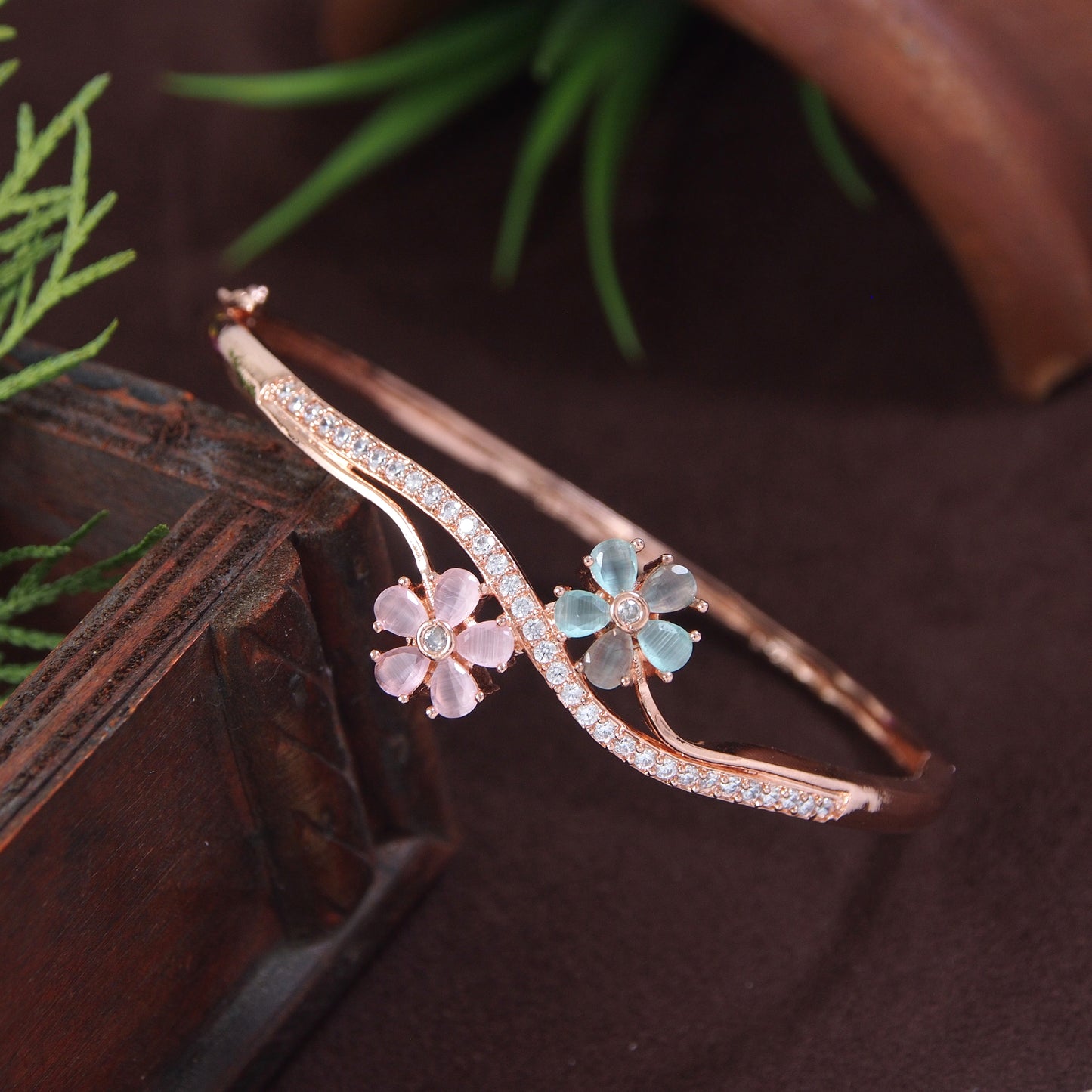 American Diamond Free Size Openable Micro Rose Gold Polish Bracelet