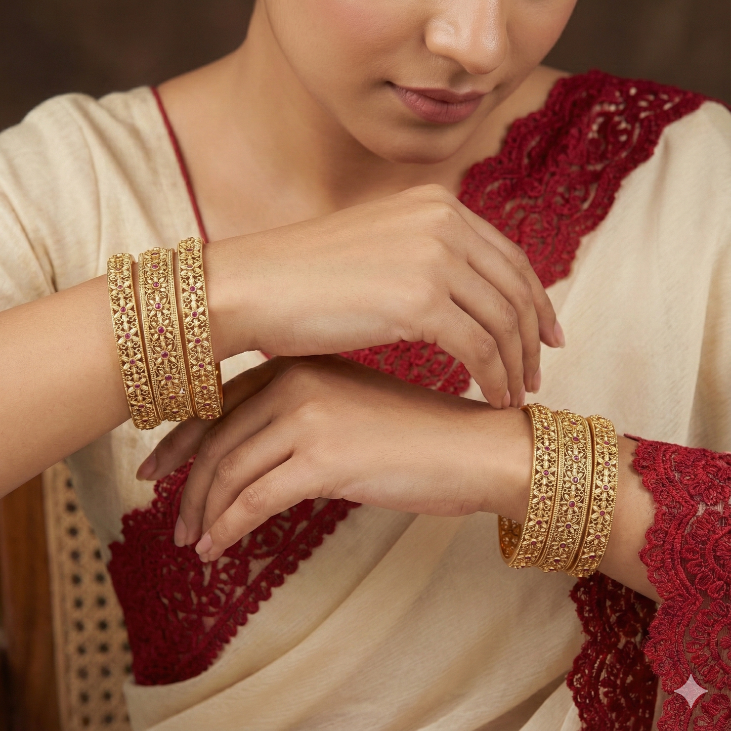 Orna Rajwadi Gold Matte Finish Bangles (Set of 6)