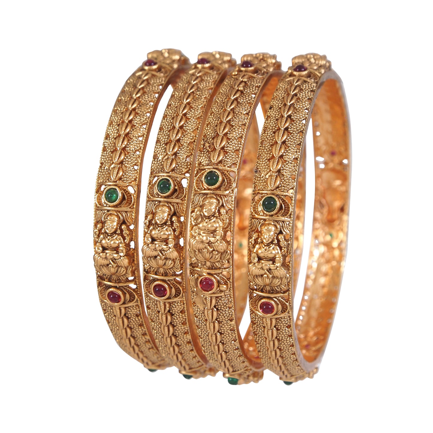 Orna Brass Matte Temple Bangle (Pack of 4)