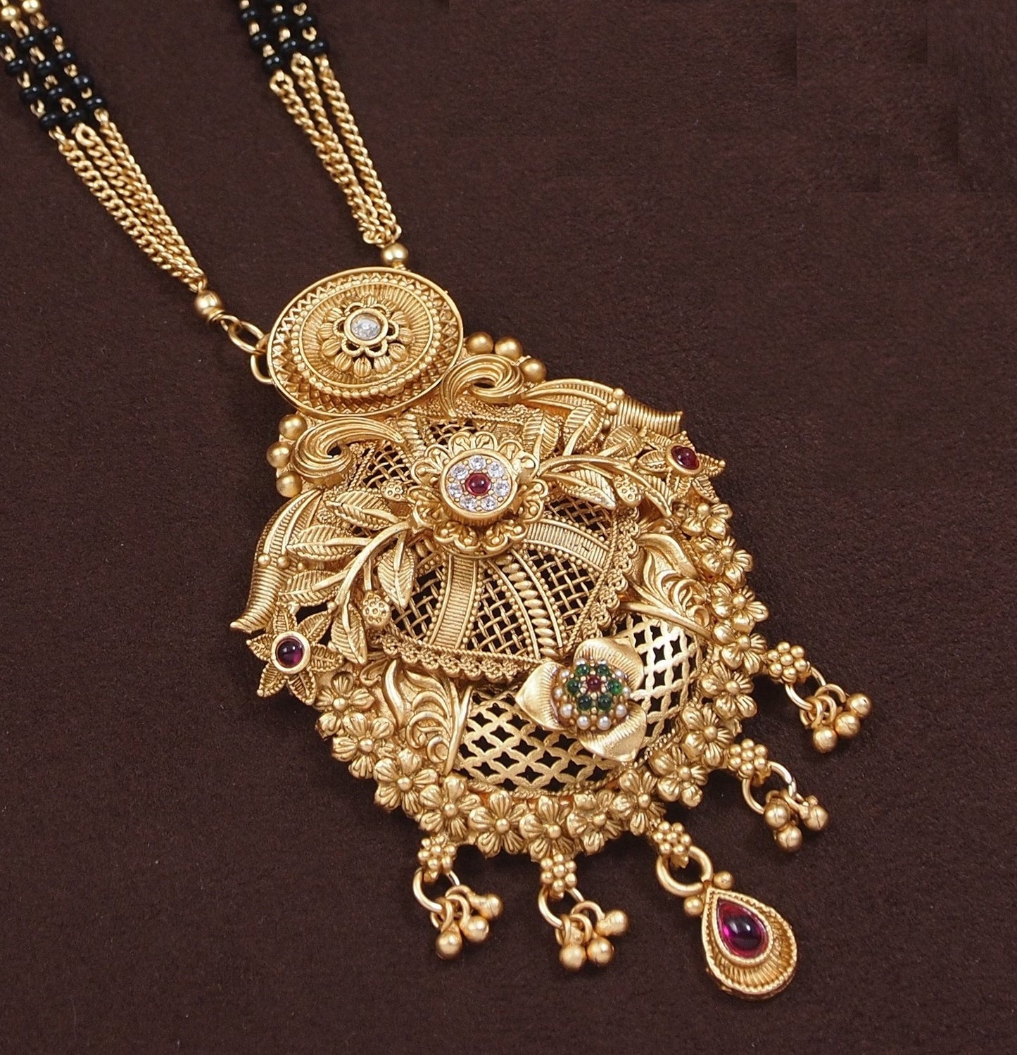 Traditional Gold-Plated Bridal Mangalsutra Set with Earrings