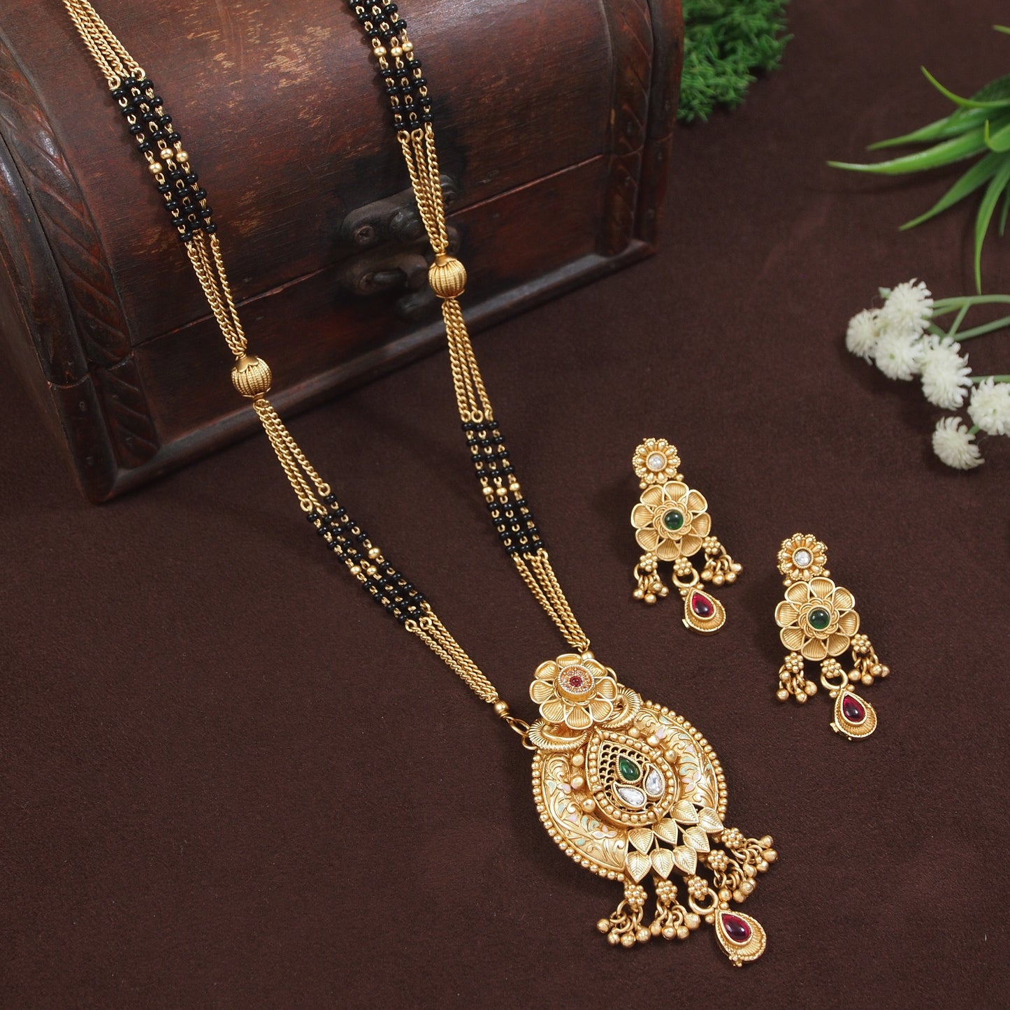Rajwadi Plated Mangalsutra Set with Earrings