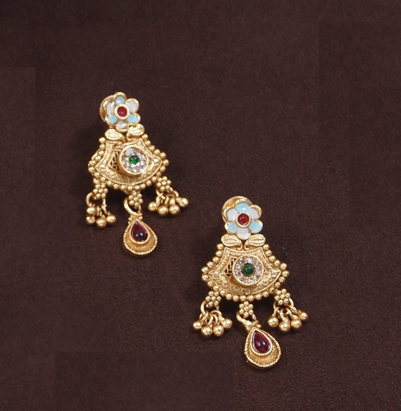 Exquisite Gold-Plated Meenakari Bridal Mangalsutra Set with Earrings