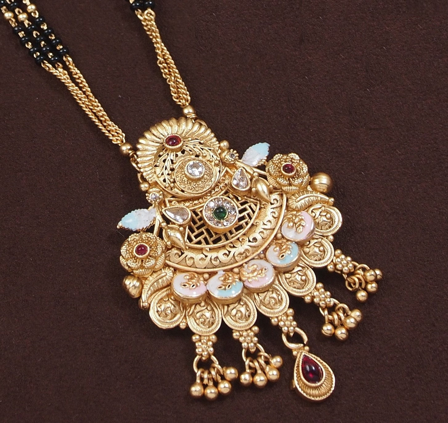 Exquisite Gold-Plated Meenakari Bridal Mangalsutra Set with Earrings