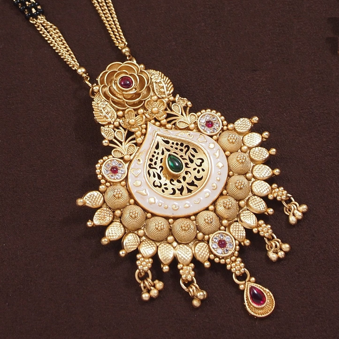 Royal Gold-Plated Meenakari Bridal Mangalsutra Set with Earrings