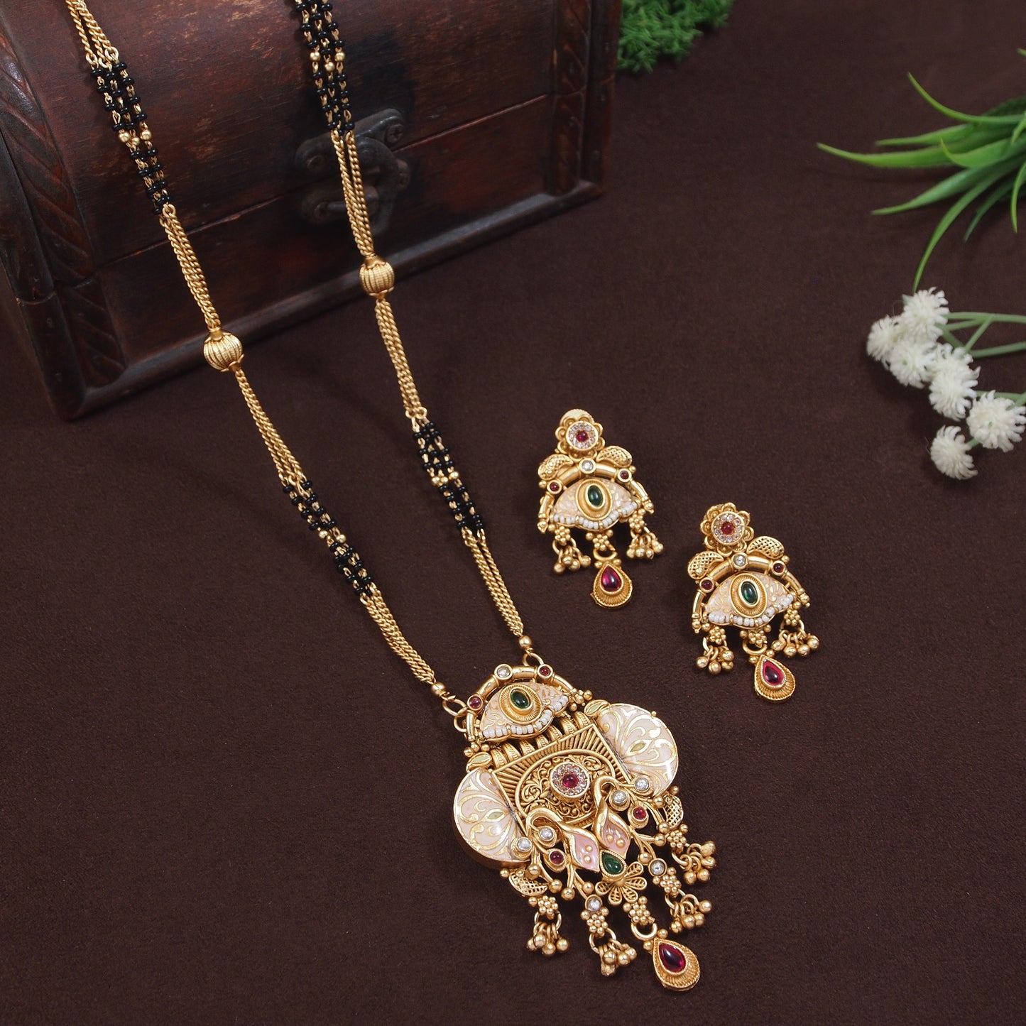 Traditional Gold-Plated Mangalsutra & Earrings Set