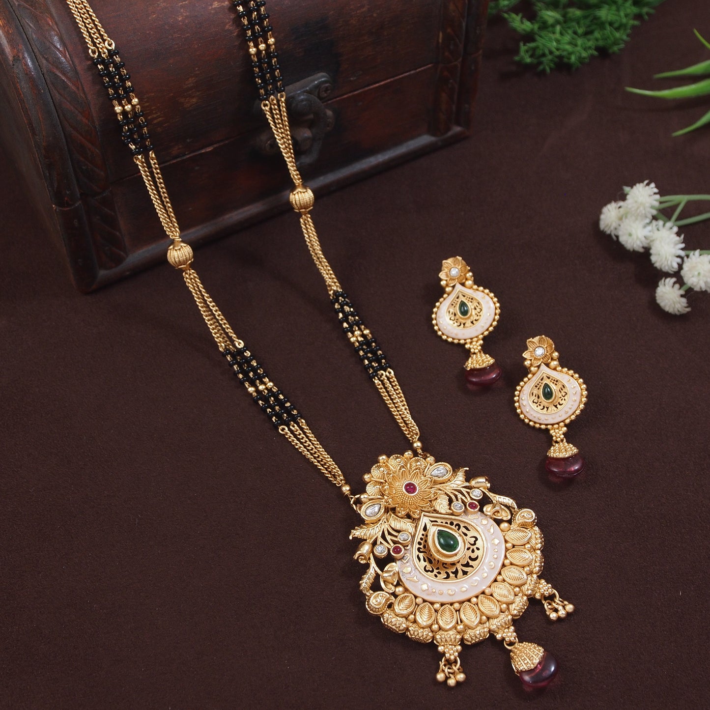 Royal Gold-Plated Mangalsutra & Earrings Set