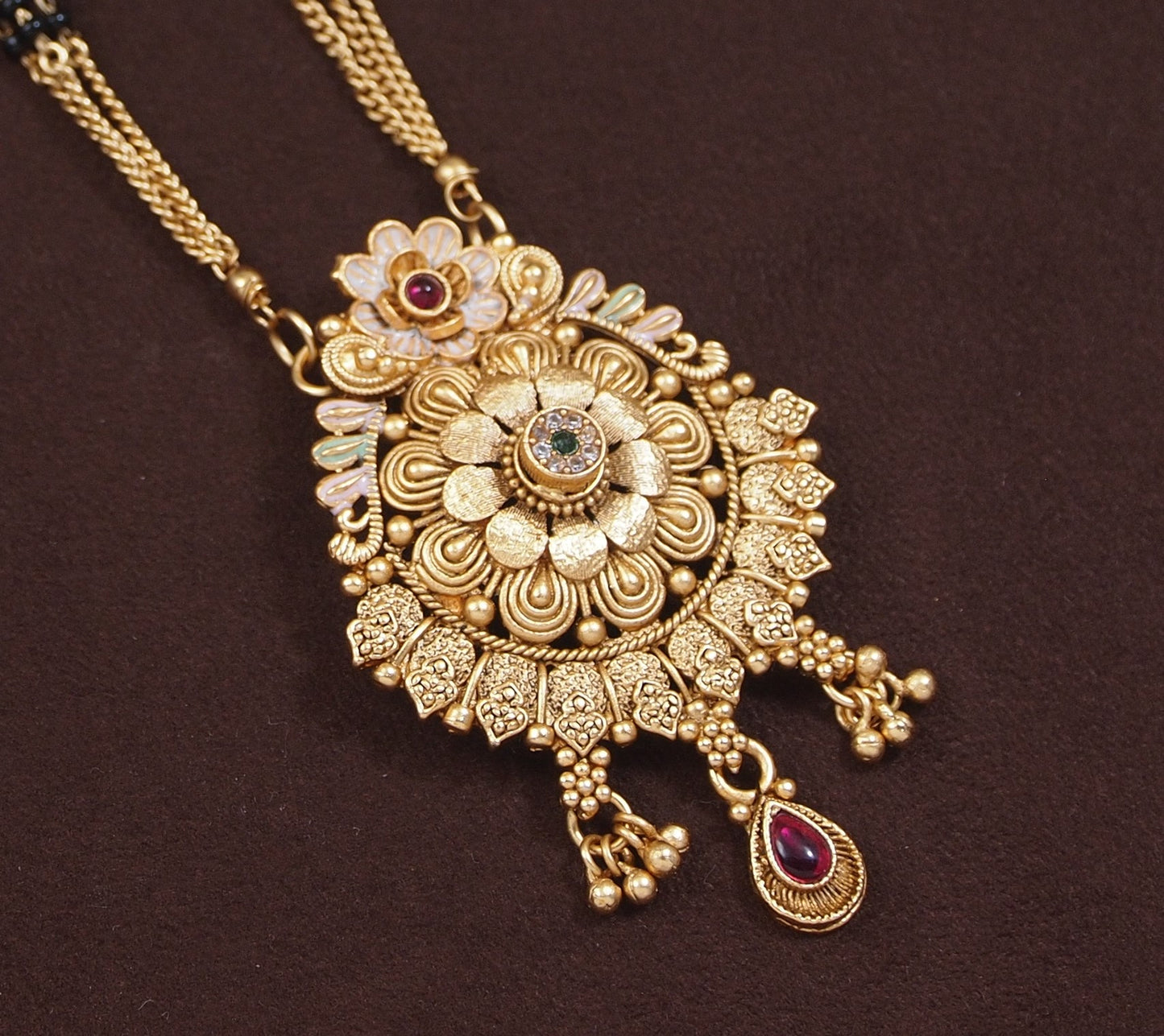 Antique Gold-Plated Mangalsutra with Floral Pendant