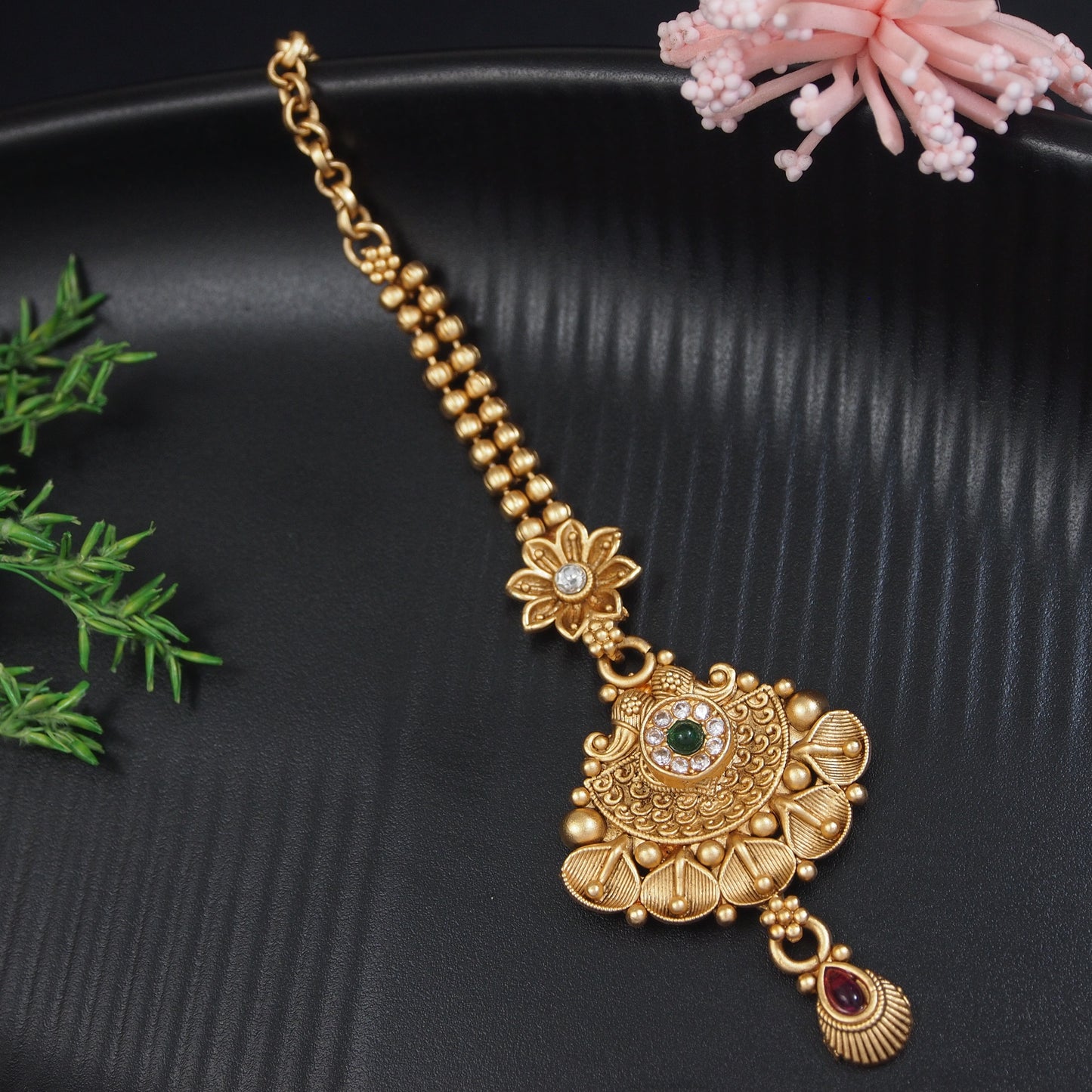 Royal Brass Rajwadi Antique Matte Maang Tikka