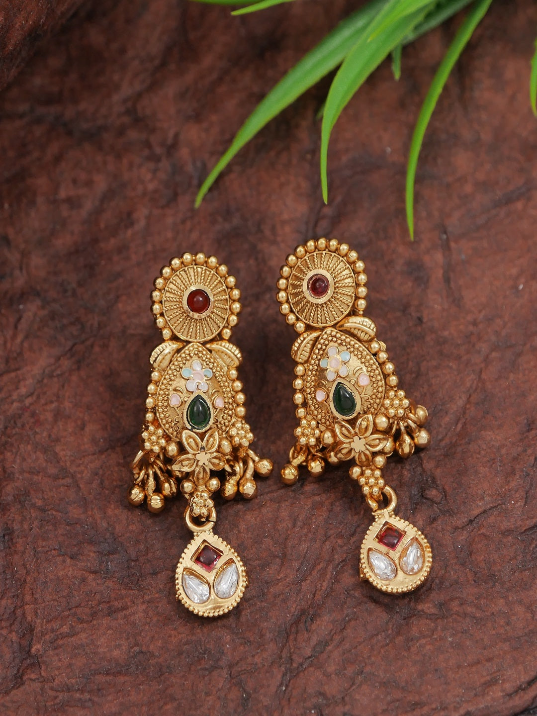 Heritage-Inspired Gold-Plated Brass Necklace Set with Pearl Work & Earrings