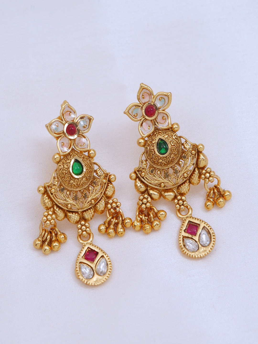 Heritage-Style Gold-Plated Brass Statement Necklace Set with Earrings