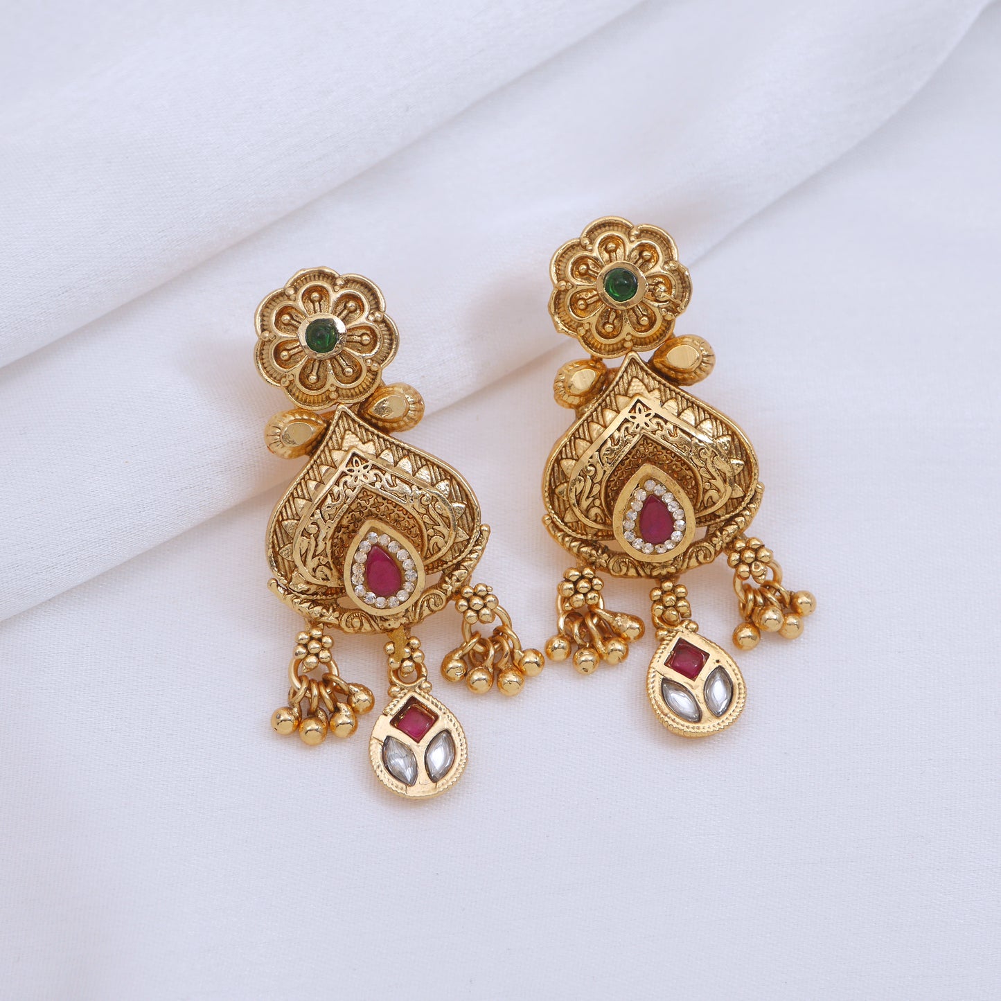 Orna Royal Antique Finish Brass Rani Haar Long Necklace Set with Earrings