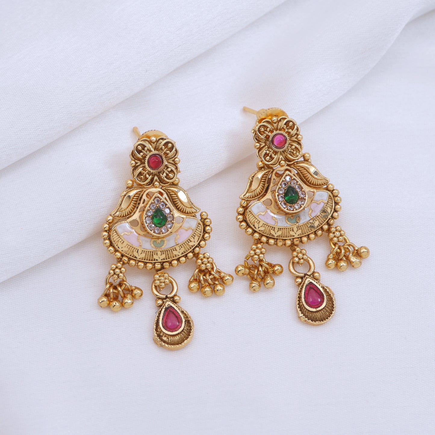 Traditional Gold-Toned Brass Long Necklace with Statement Pendant