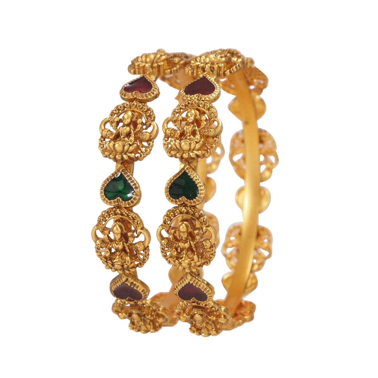 Traditional Temple Laxmidevi Heart Meenakari Brass Bangle