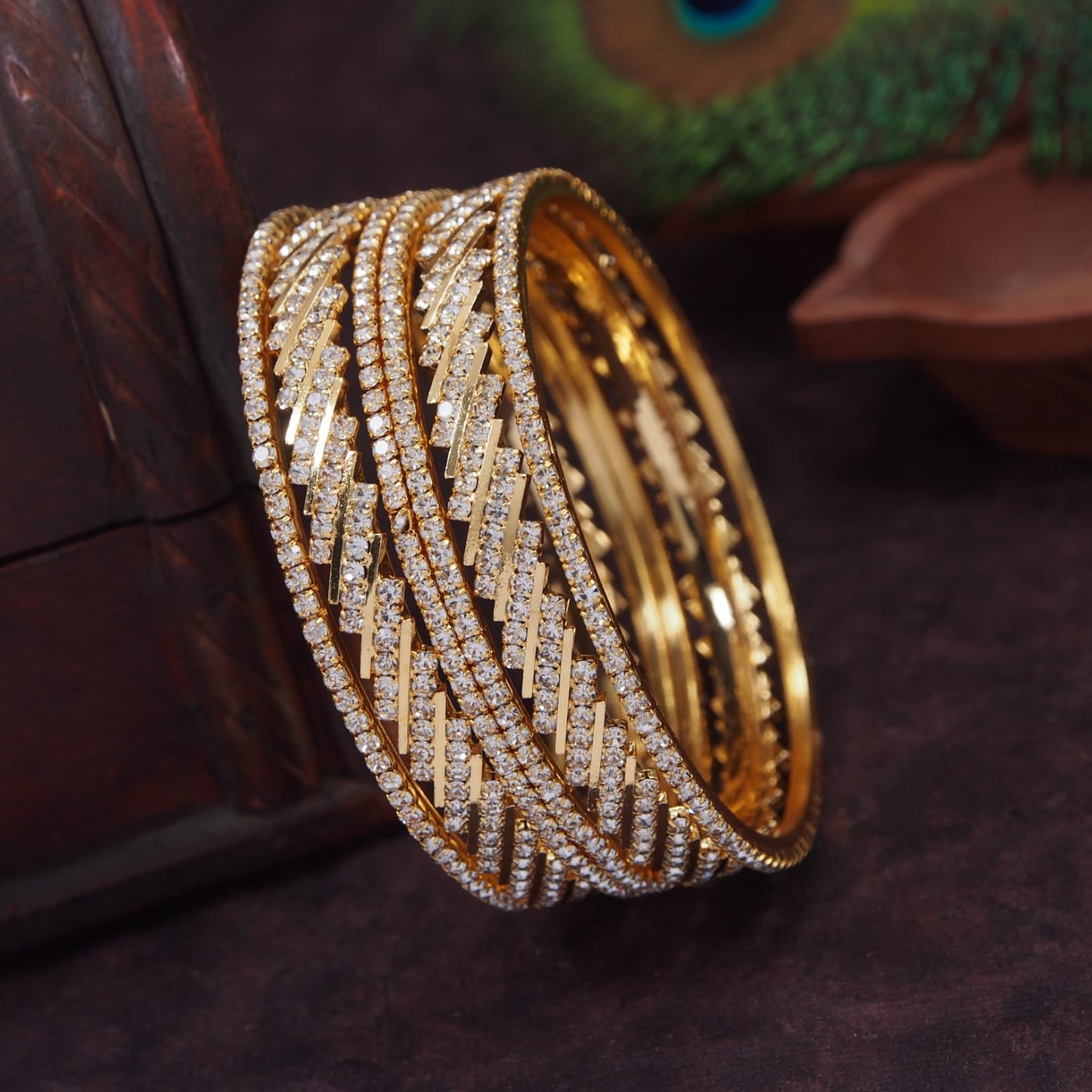 Elegant Stone Studded Gold-Toned Bangles