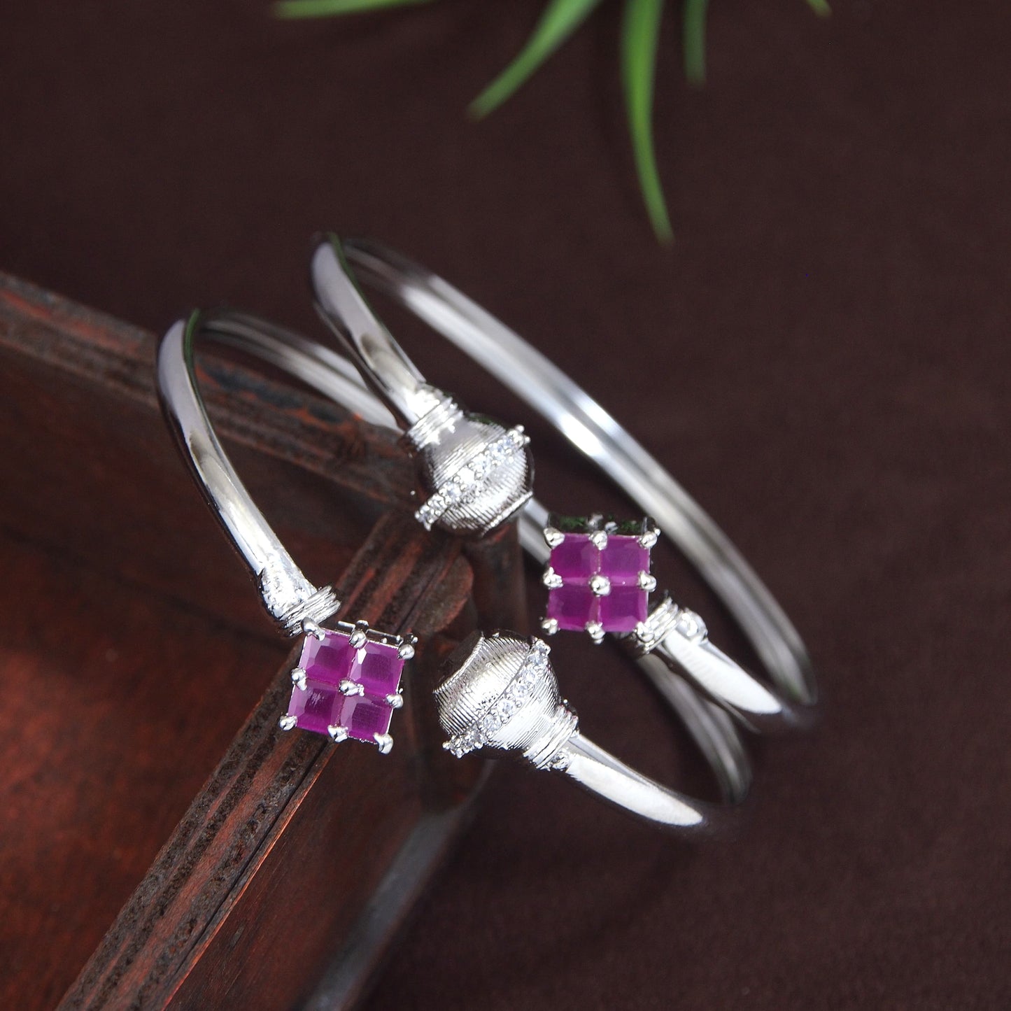 Elegant AD Silver Bracelet with Ruby Stone Accents