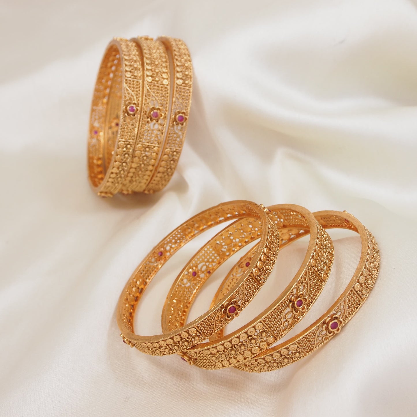 Matte Finish Traditional Floral Bangles - Set of 6