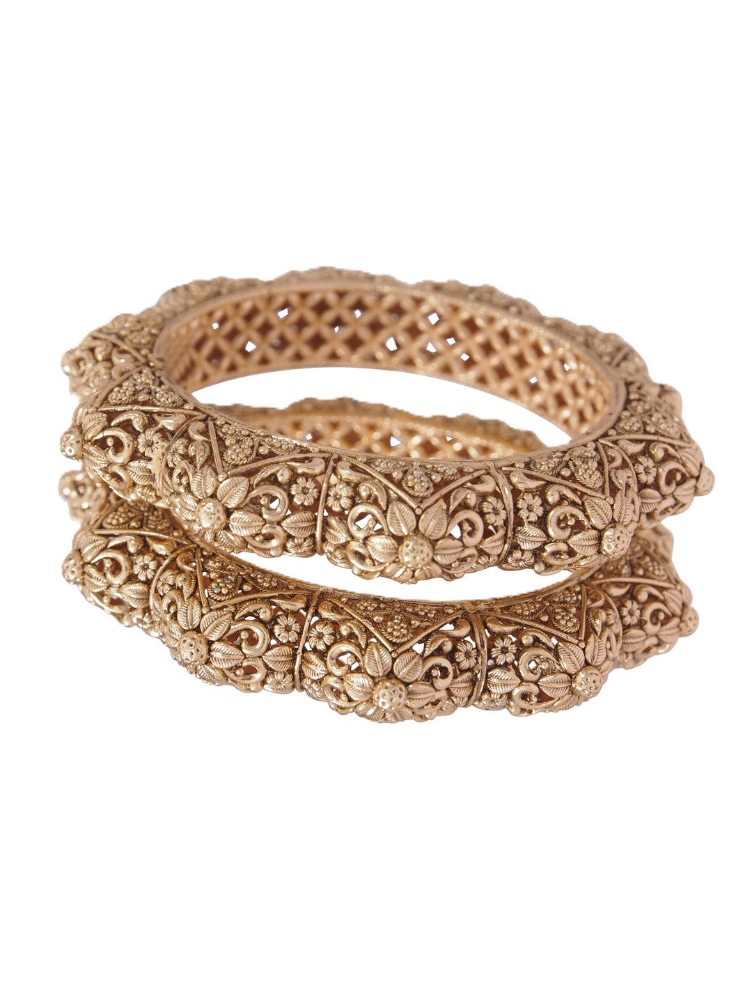 Traditional Rajwadi Gold Matte Finish Adjustable Kada Bangle Set
