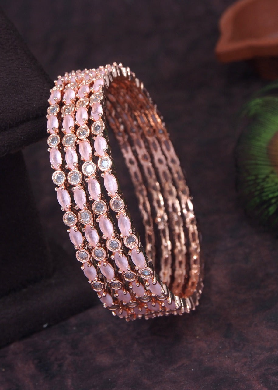 Orna American Diamond Rose Gold Bangle (Pack of 4)