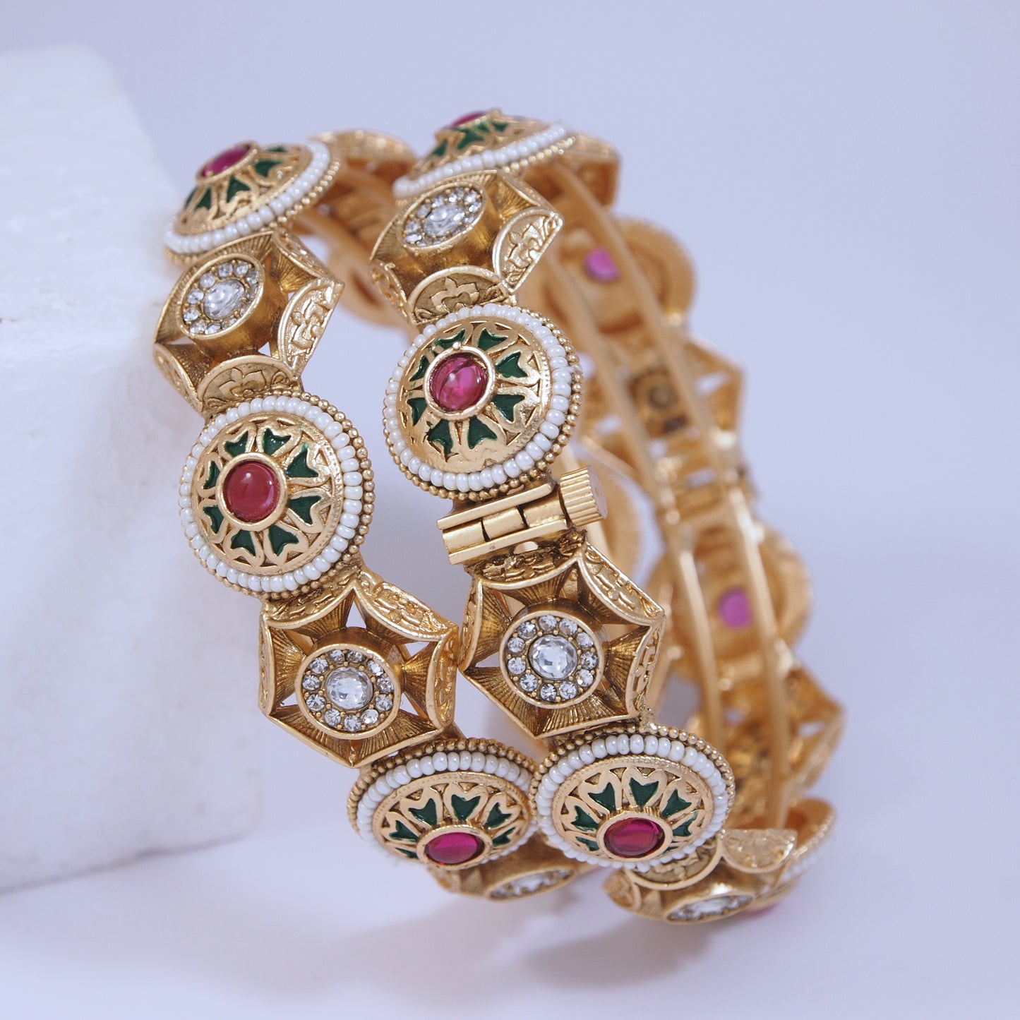 Exquisite Brass Screw Bangle Kada with Meenakari & AD Work ? Traditional Openable Kada