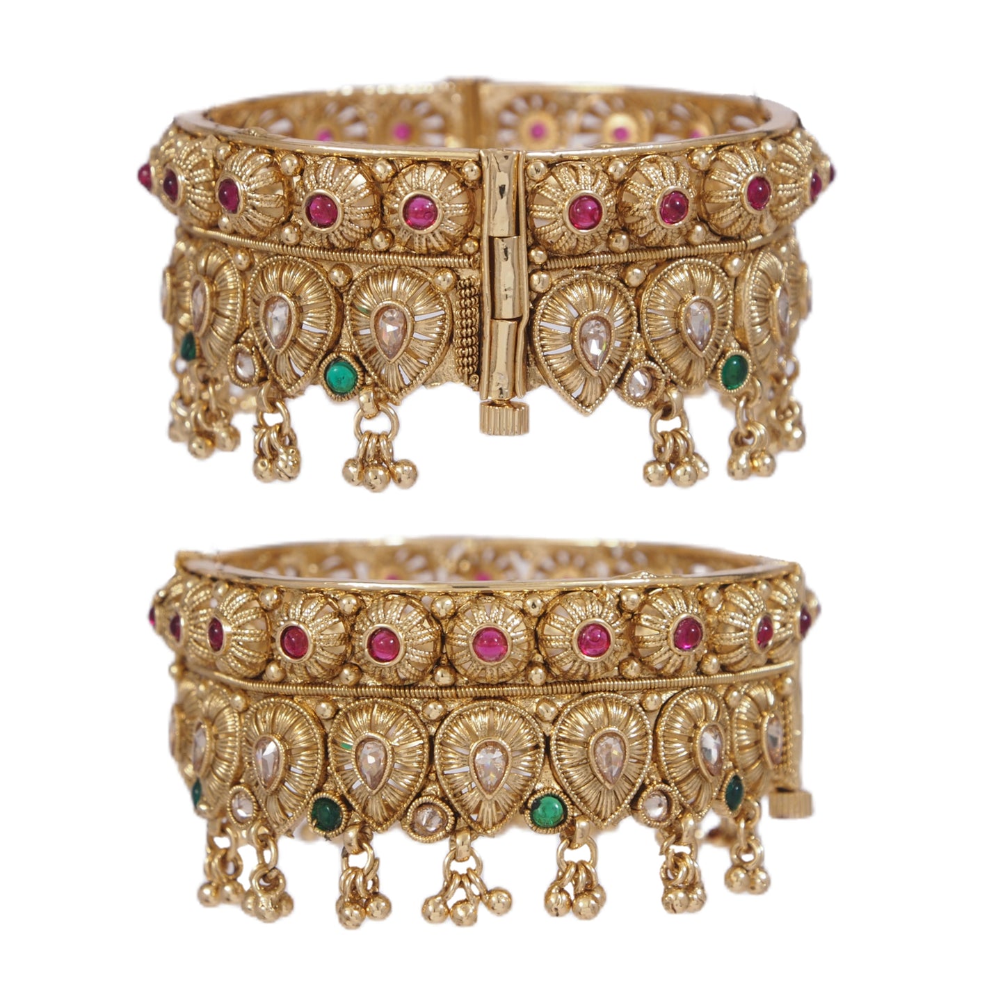 Traditional Brass Screw Openable Kada Bangle with Intricate Detailing & Hanging Beads