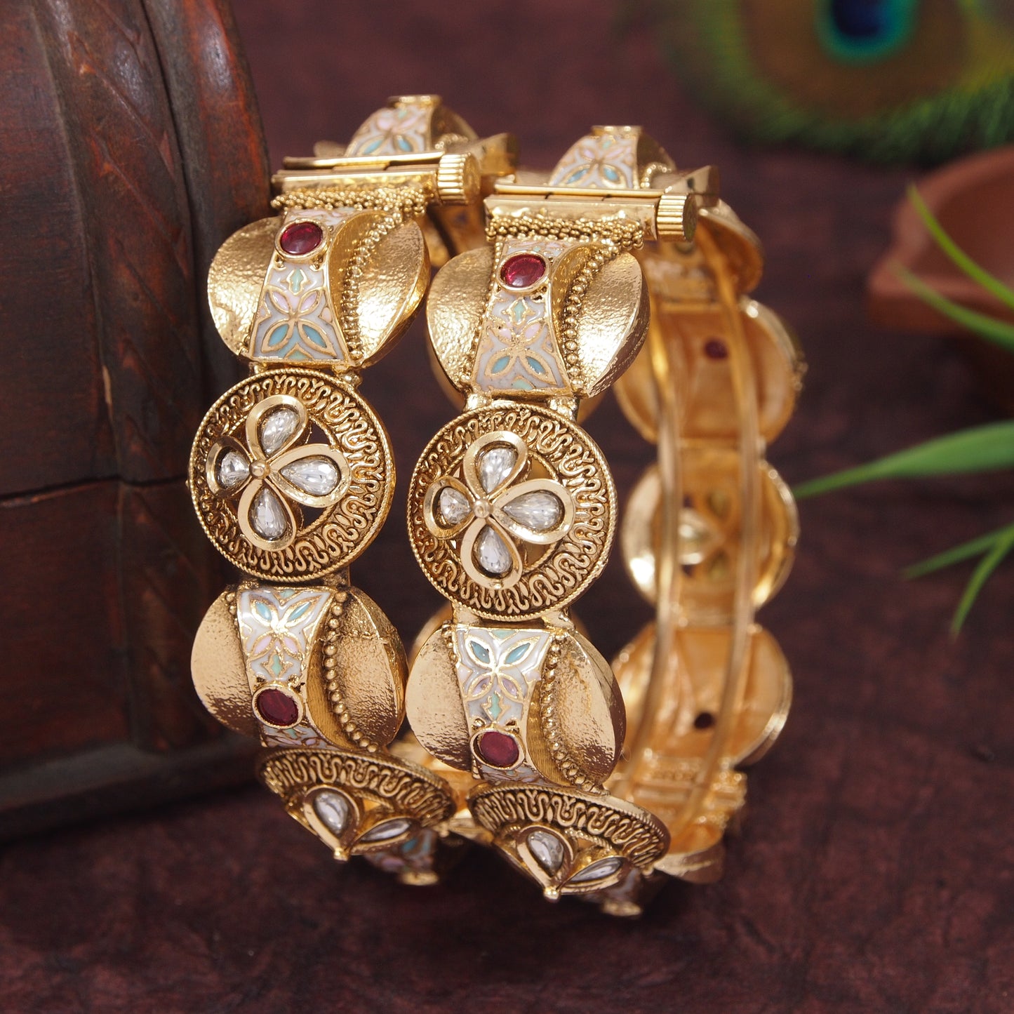 Traditional Meenakari Gold Brass Plated Openable Kada Bangle