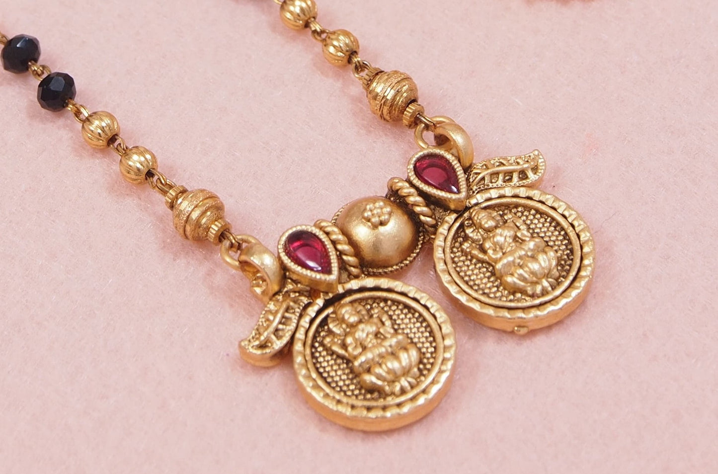 Antique gold finish Lakshmi beaded mangalsutra set