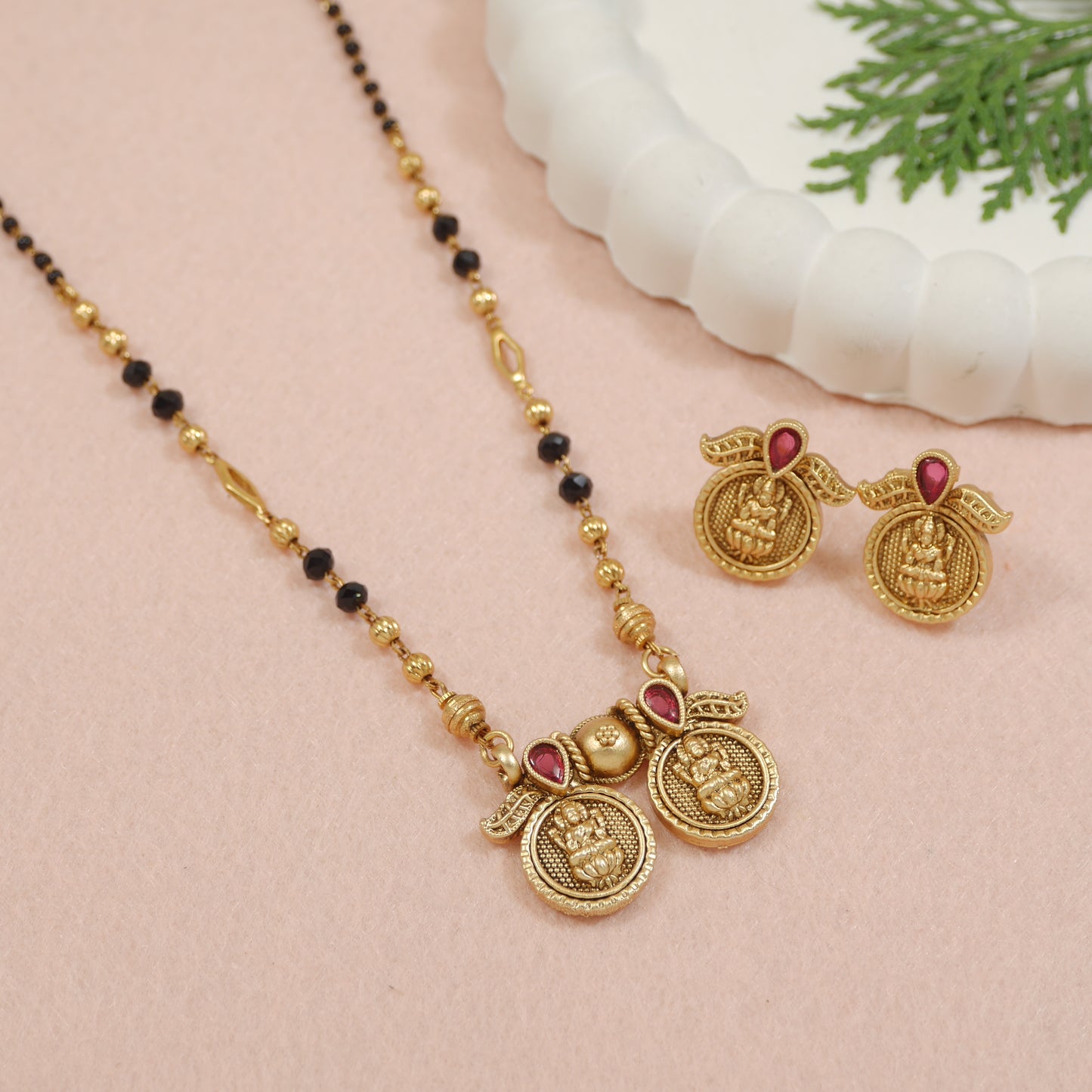 Antique gold finish Lakshmi beaded mangalsutra set