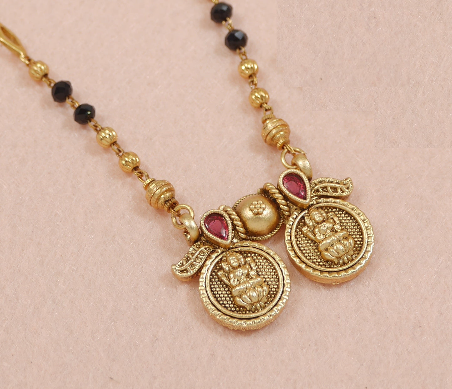 Antique gold finish Lakshmi beaded mangalsutra set