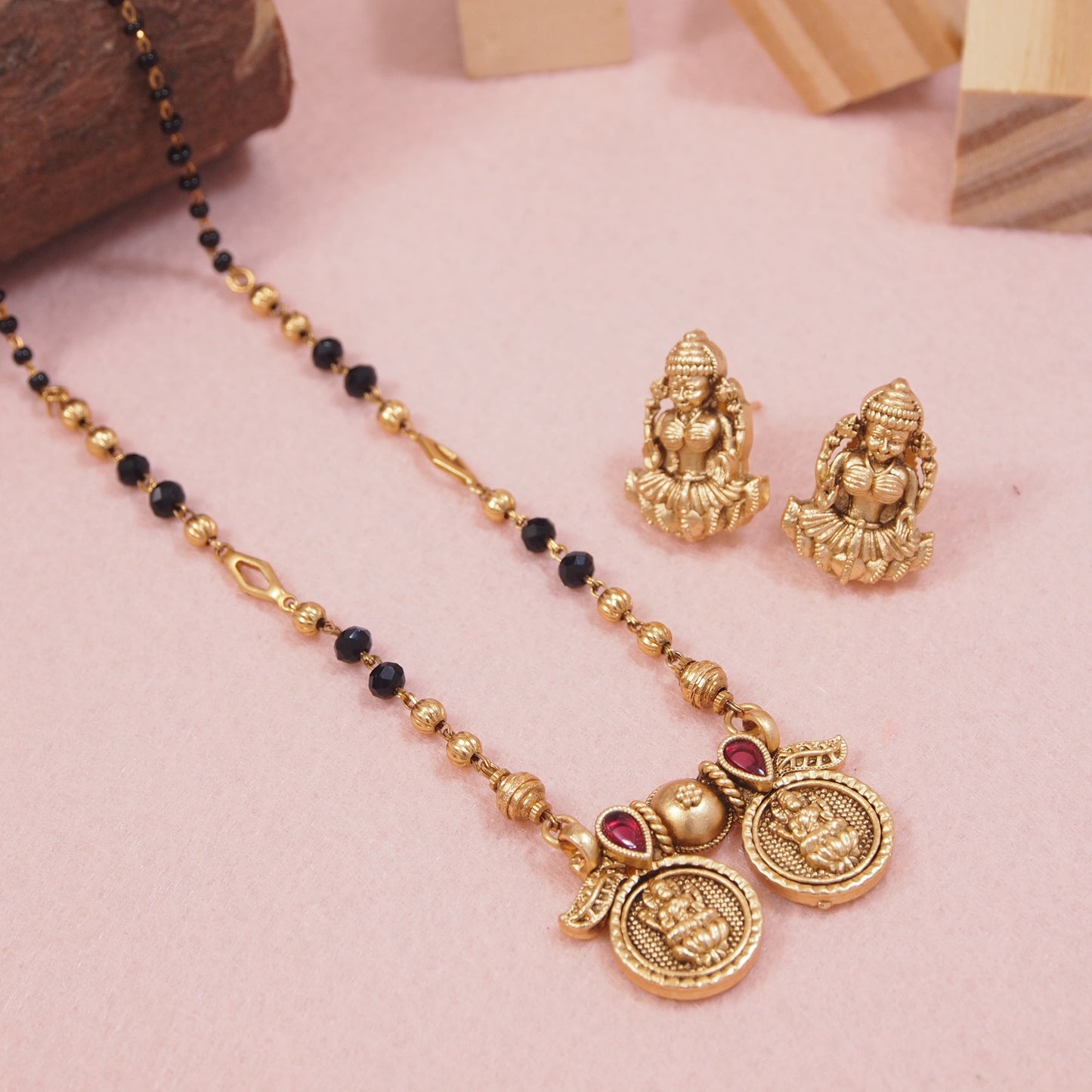 Antique gold finish Lakshmi beaded mangalsutra set