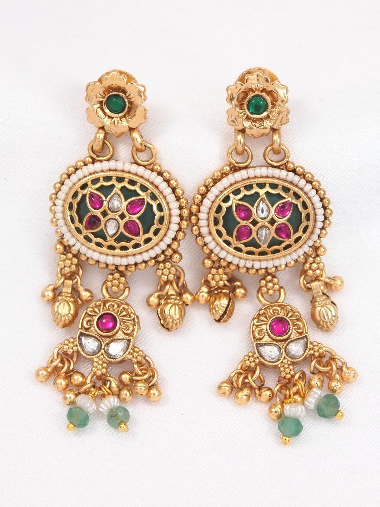 Women Gold-Plated Temple Design Long Mangalsutra Set with Earrings