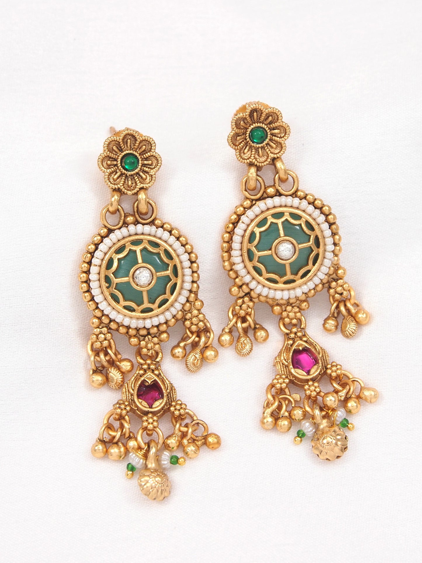Orna Gold Plated Black Bead Mangalsutra Set with Ruby & Emerald Coloured Stones