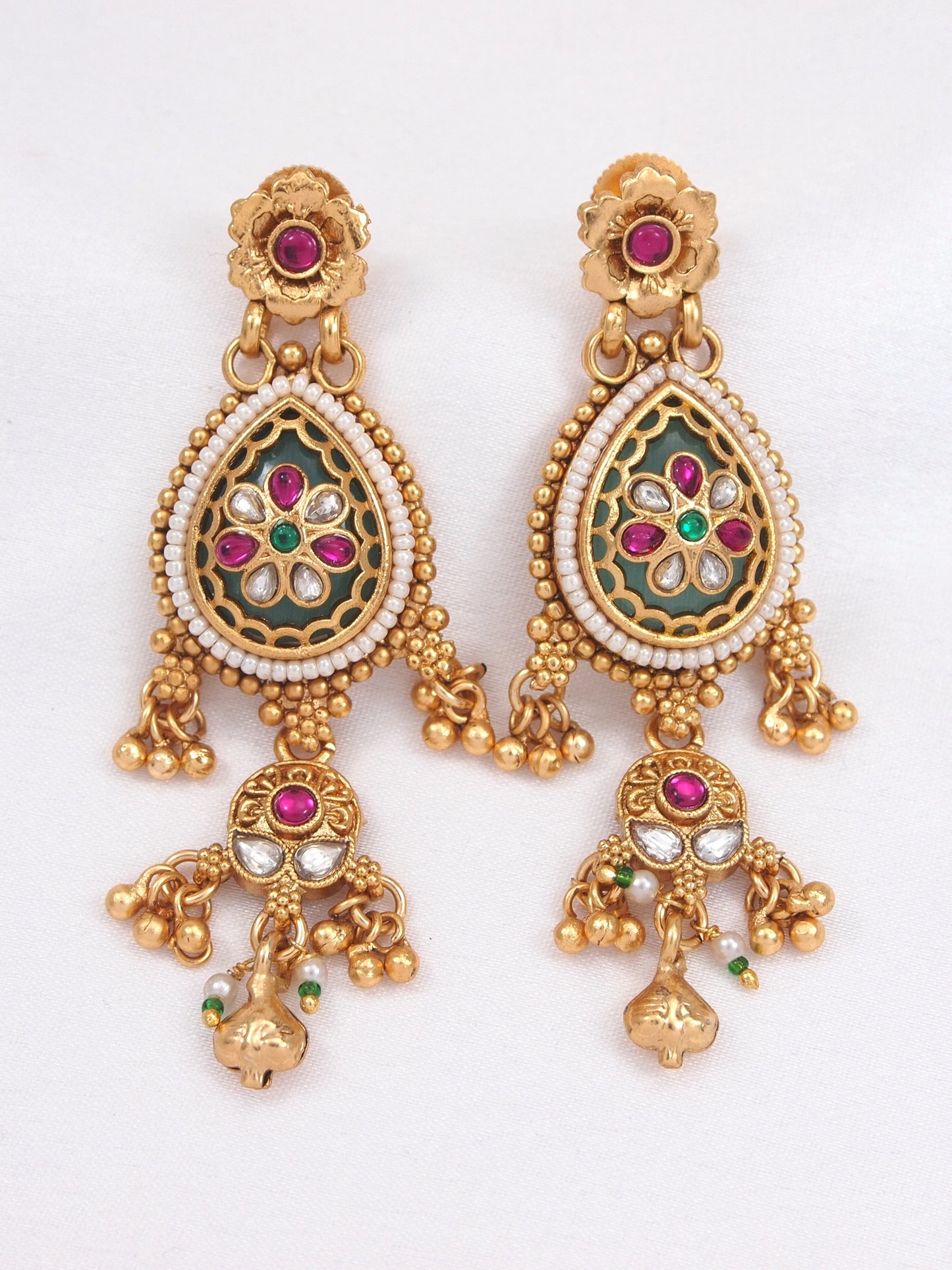 Traditional Gold-Plated Long Mangalsutra Necklace Set with Matching Drop Earrings