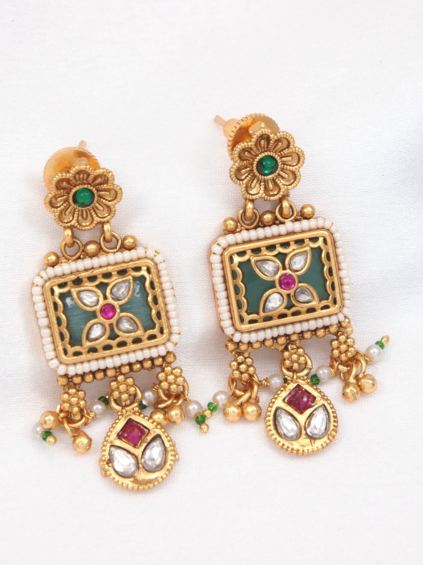 Women Antique Gold-Toned Heritage Long Haram with Drop Earrings