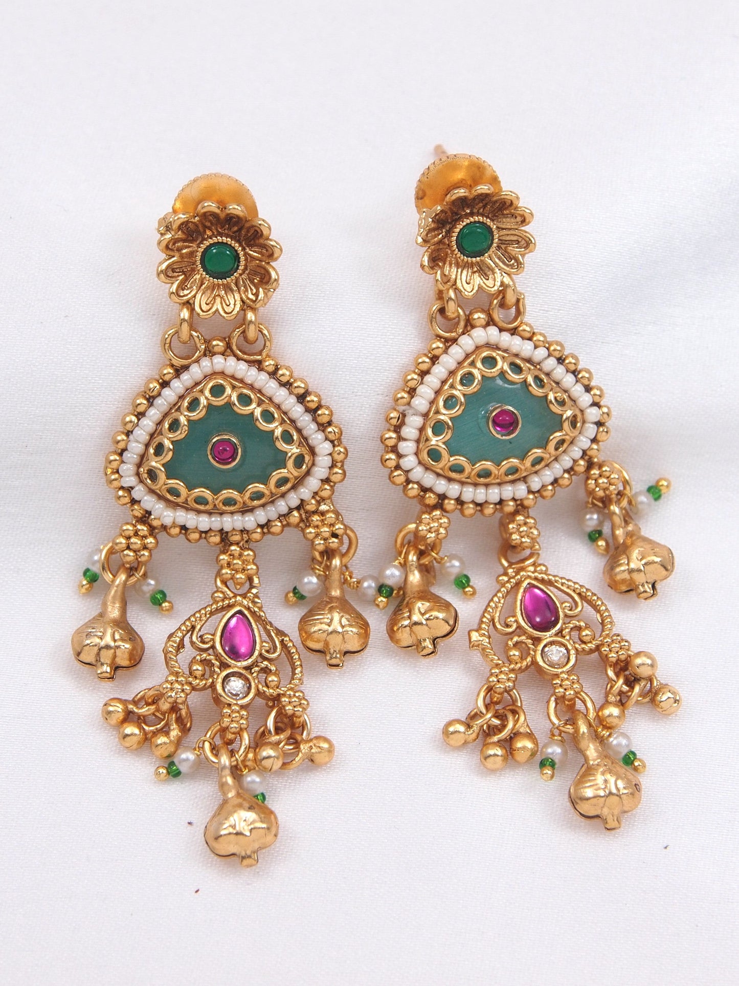 Heritage-Inspired Gold-Plated Brass Necklace Set with Pearl Work & Earrings