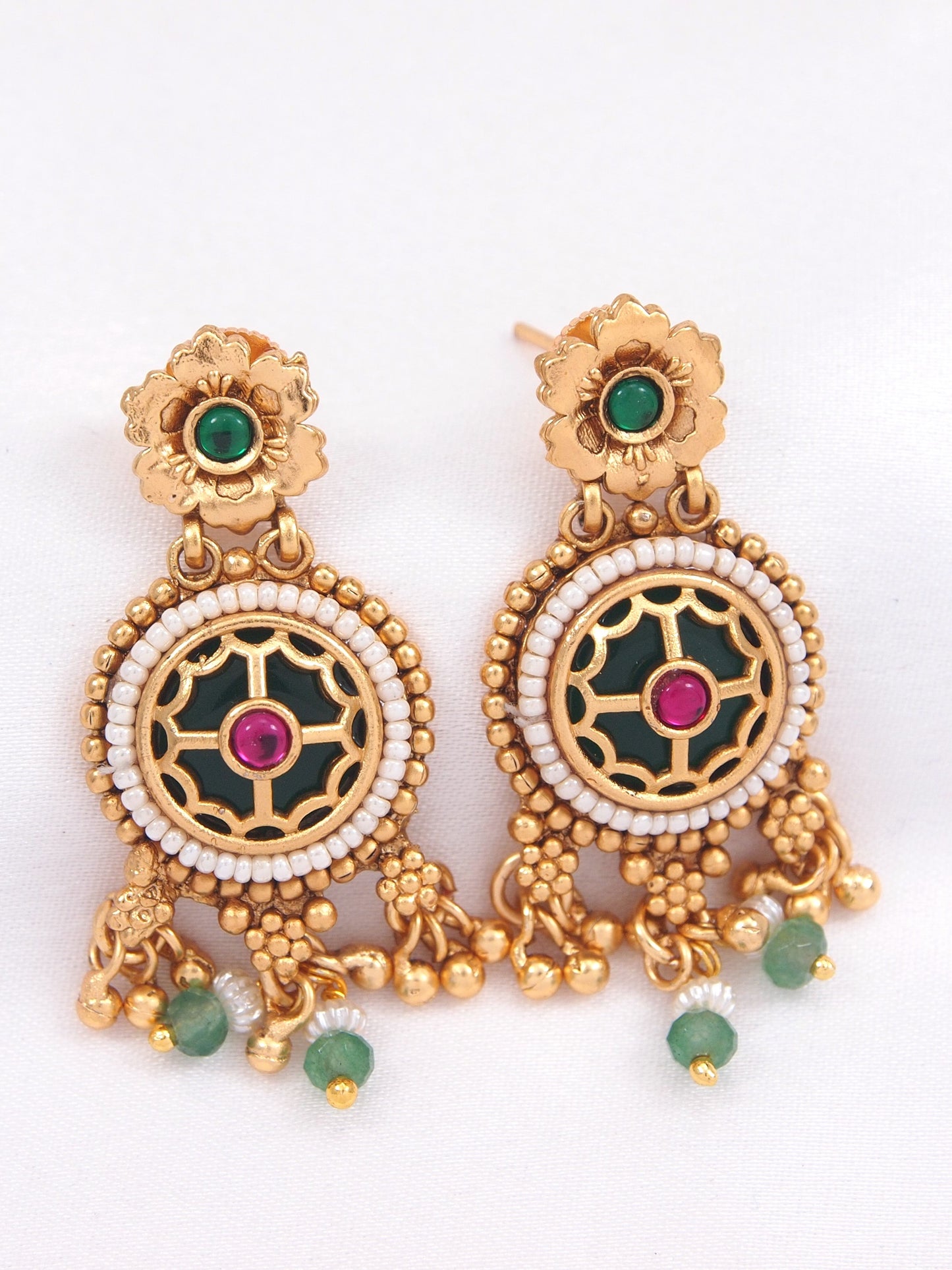 Ethnic-Style Gold-Plated Brass Statement Necklace Set with Earrings