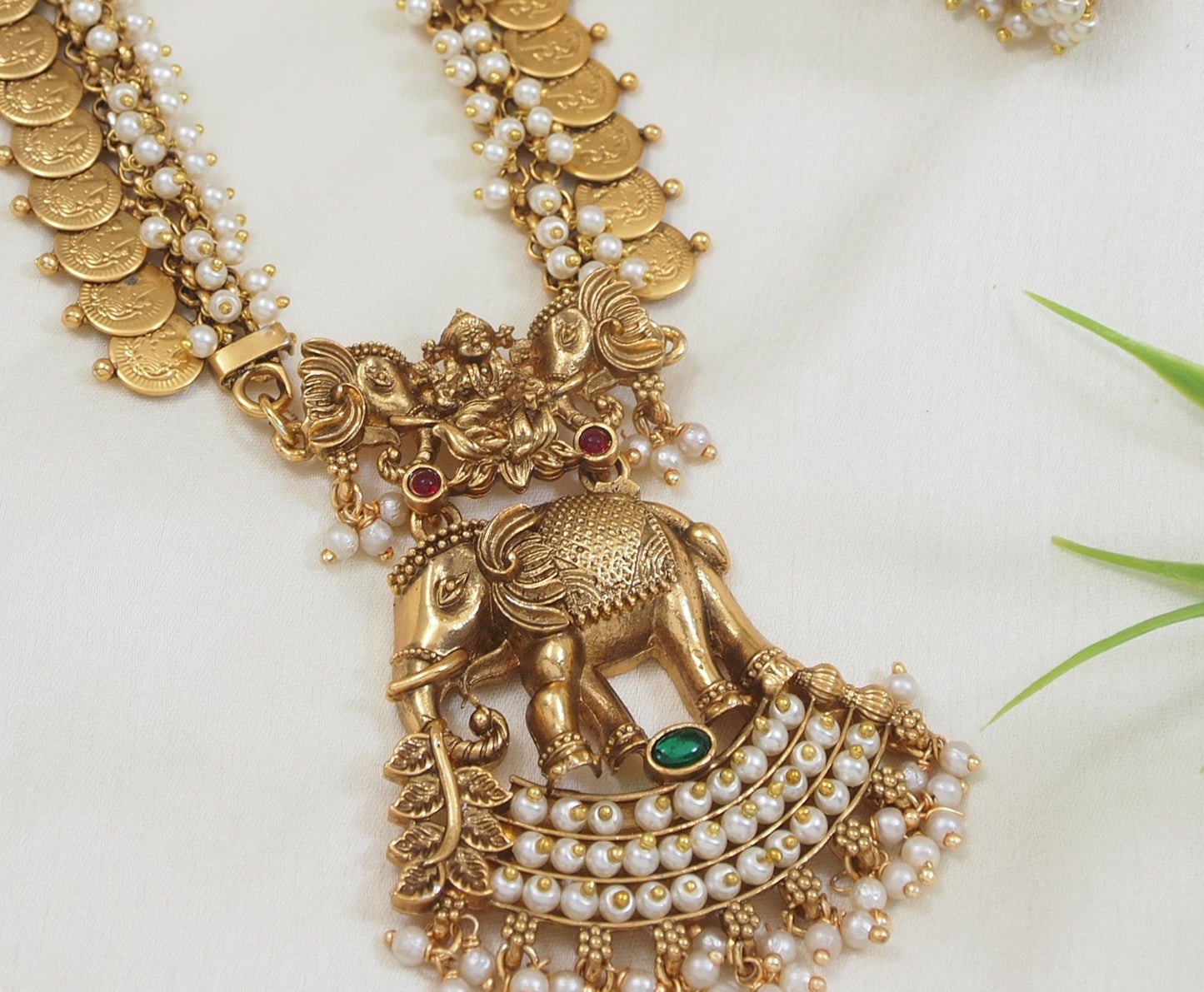 Traditional Lakshmi Coin Haram Necklace with Jhumkas