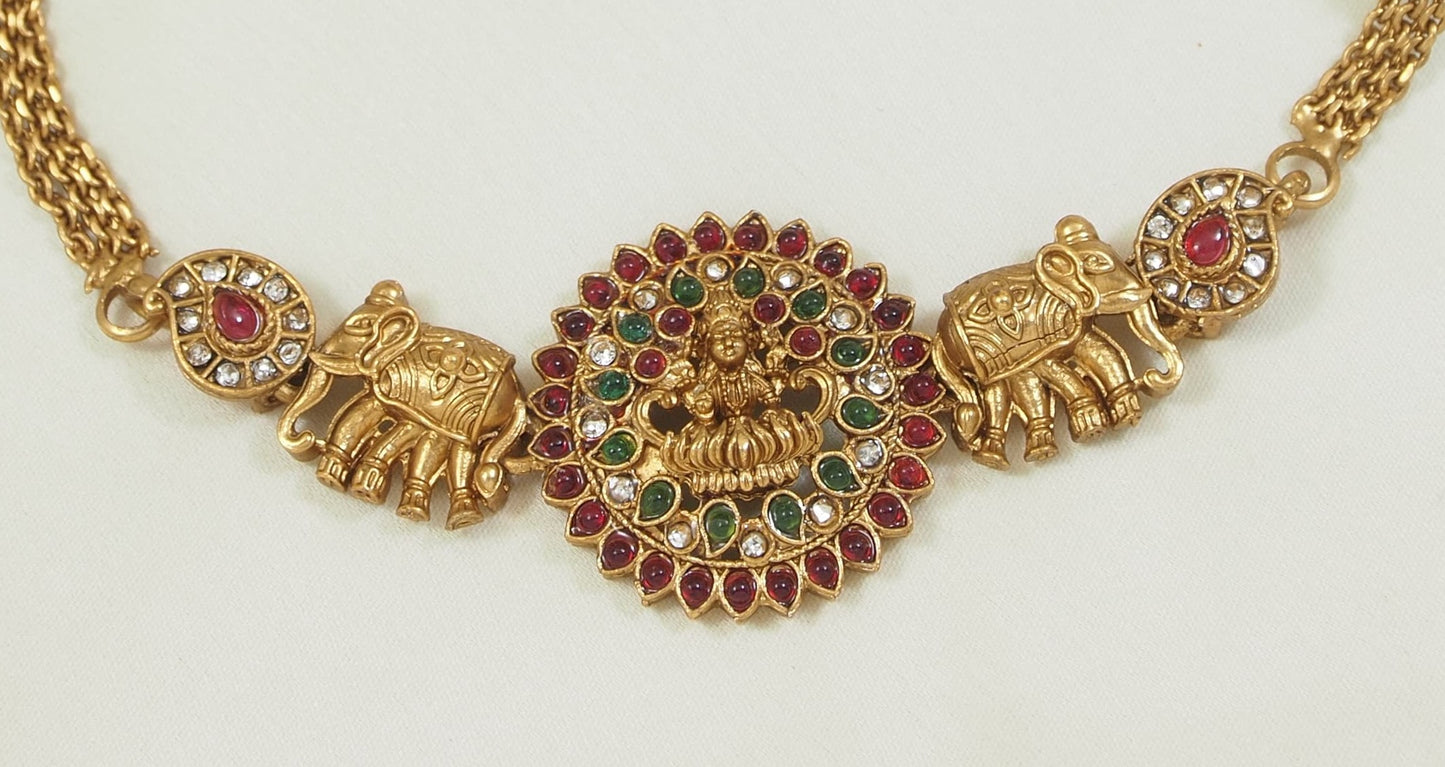 Traditional Lakshmi Pendant Necklace Set with Jhumka Earrings - Gold-Tone Bridal Jewelry