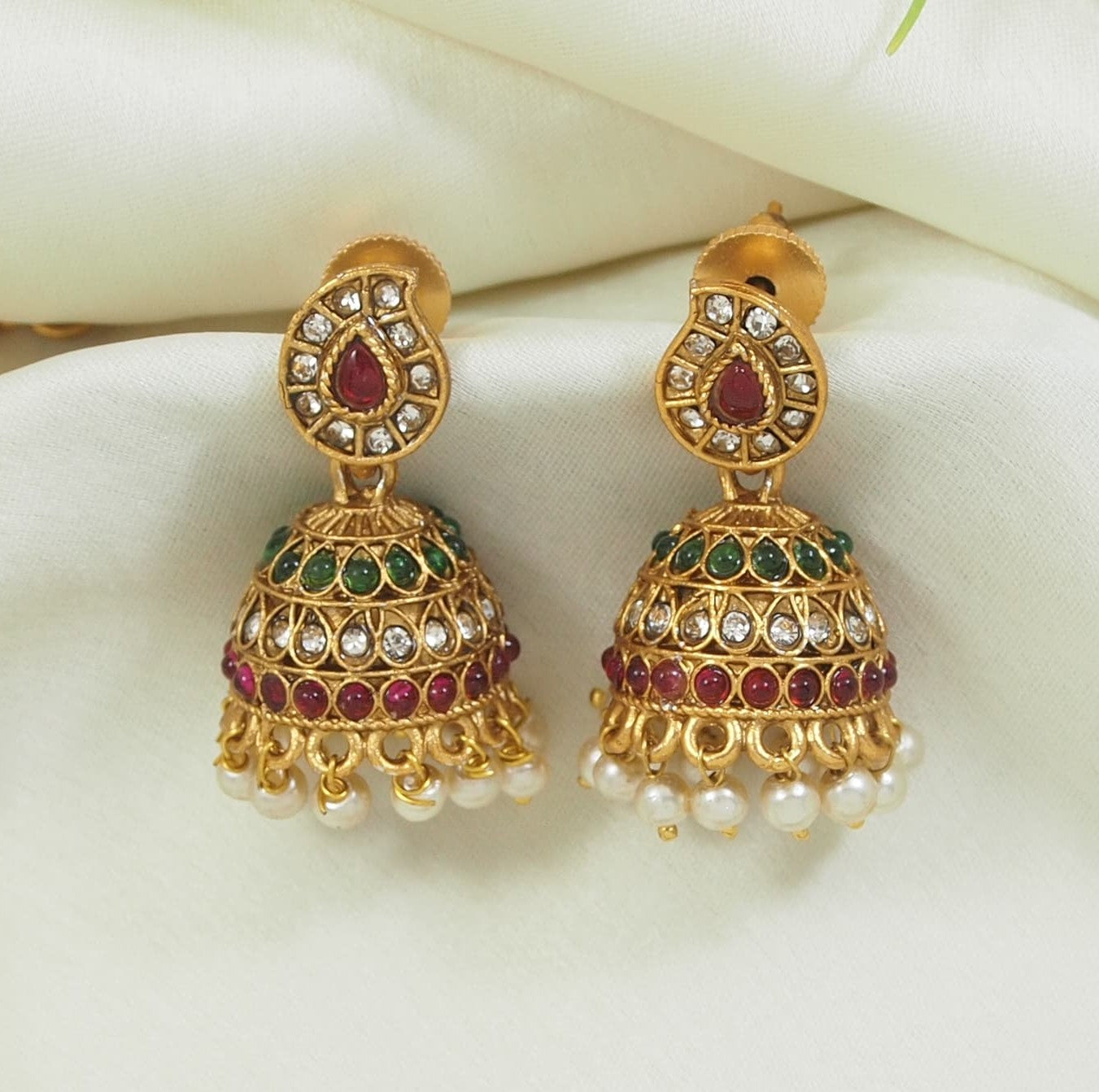 Traditional Lakshmi Pendant Necklace Set with Jhumka Earrings - Gold-Tone Bridal Jewelry