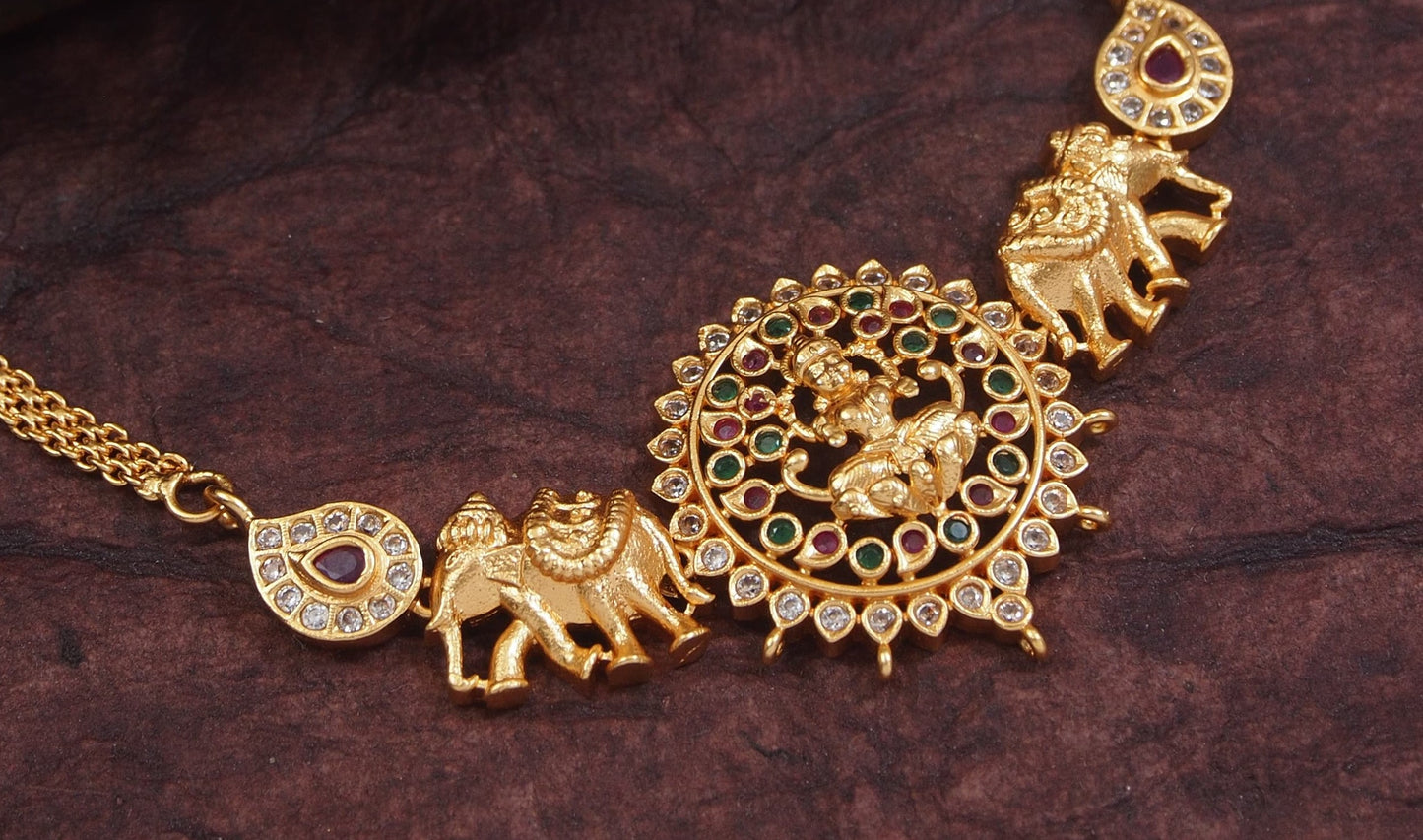 Traditional Lakshmi Pendant Necklace Set with Jhumka Earrings - Gold-Tone Bridal Jewelry