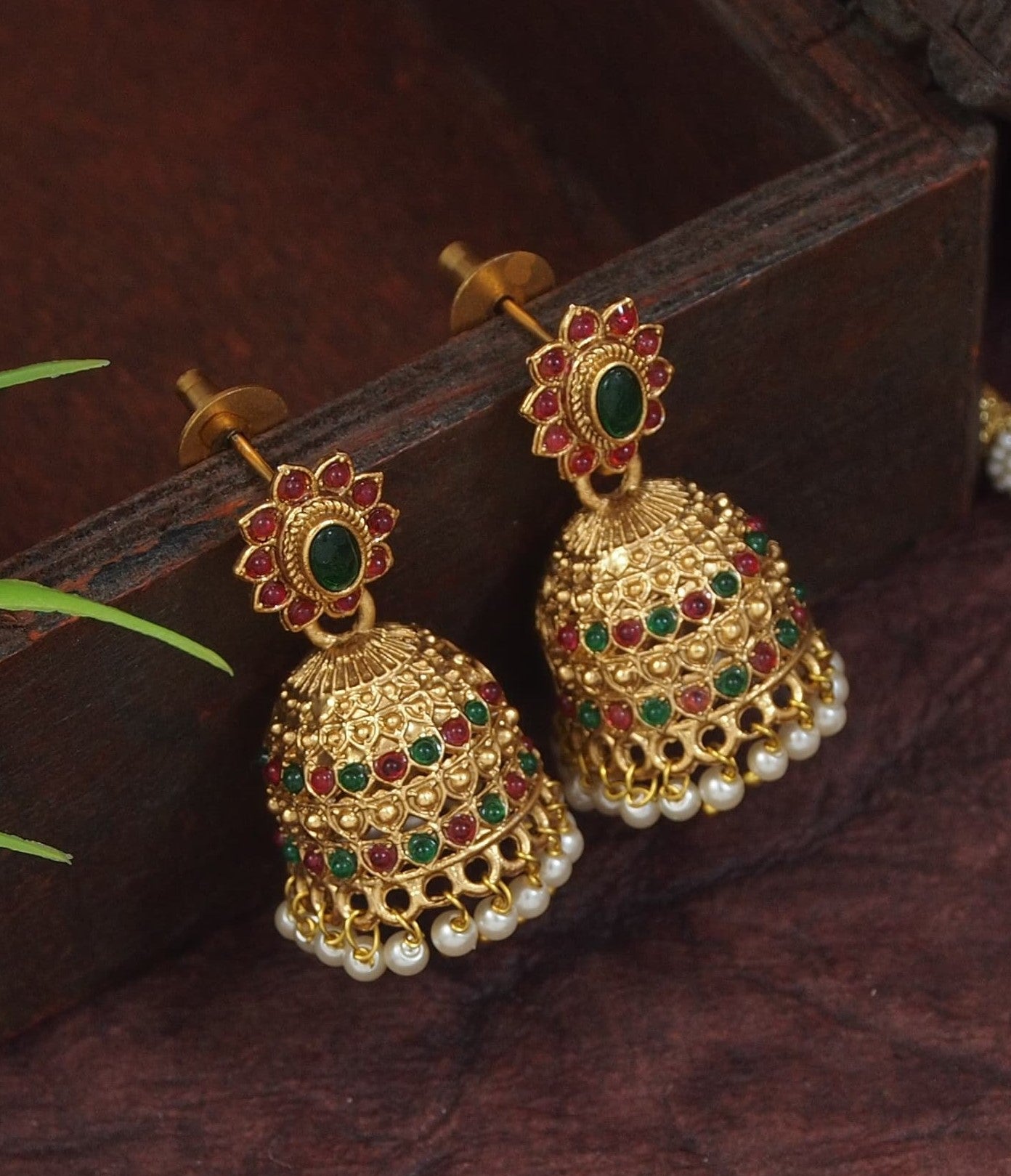 Lakshmi Pearl Necklace Set with Peacock Motifs & Jhumkas