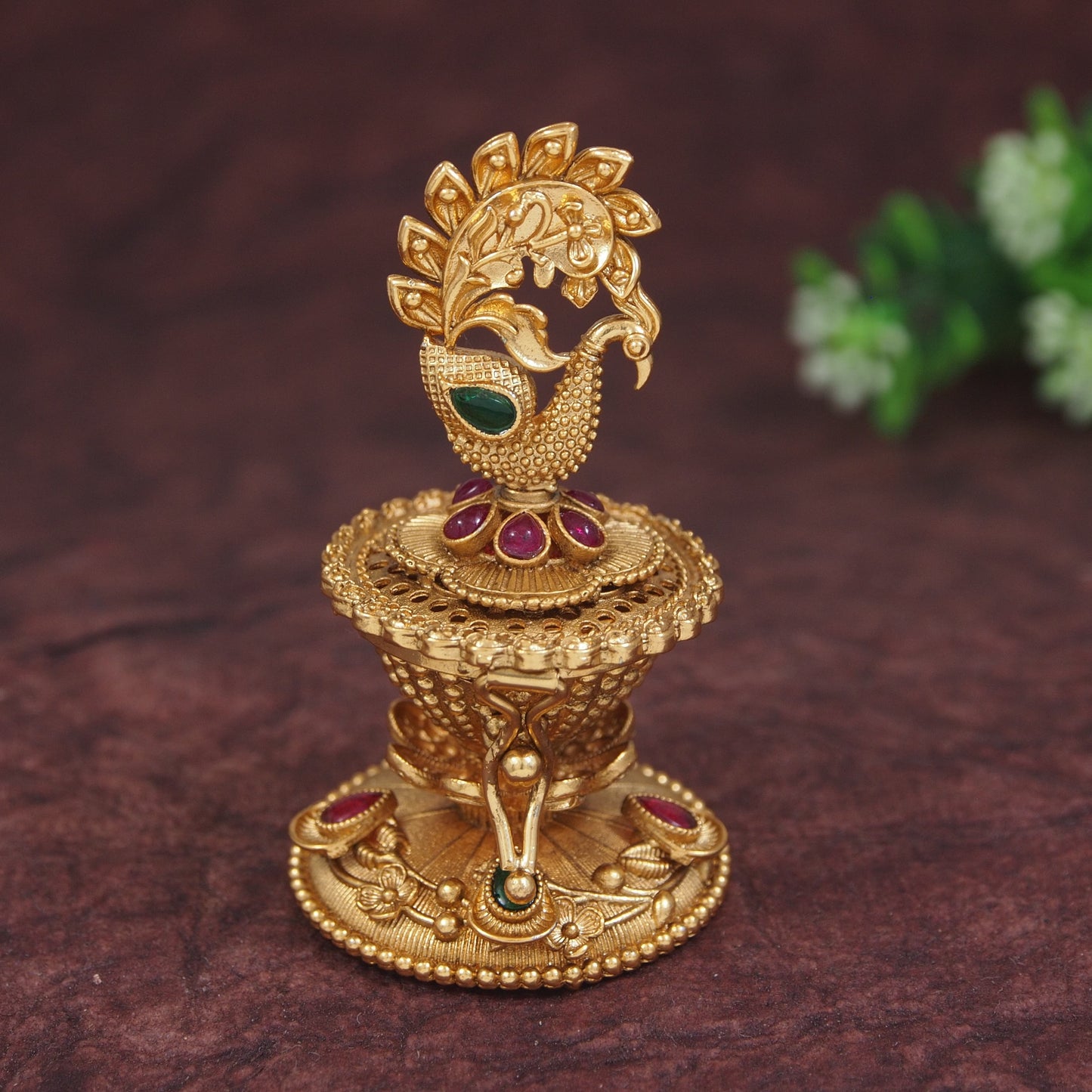 Antique Gold-Plated Traditional Brass Sindoor Dani