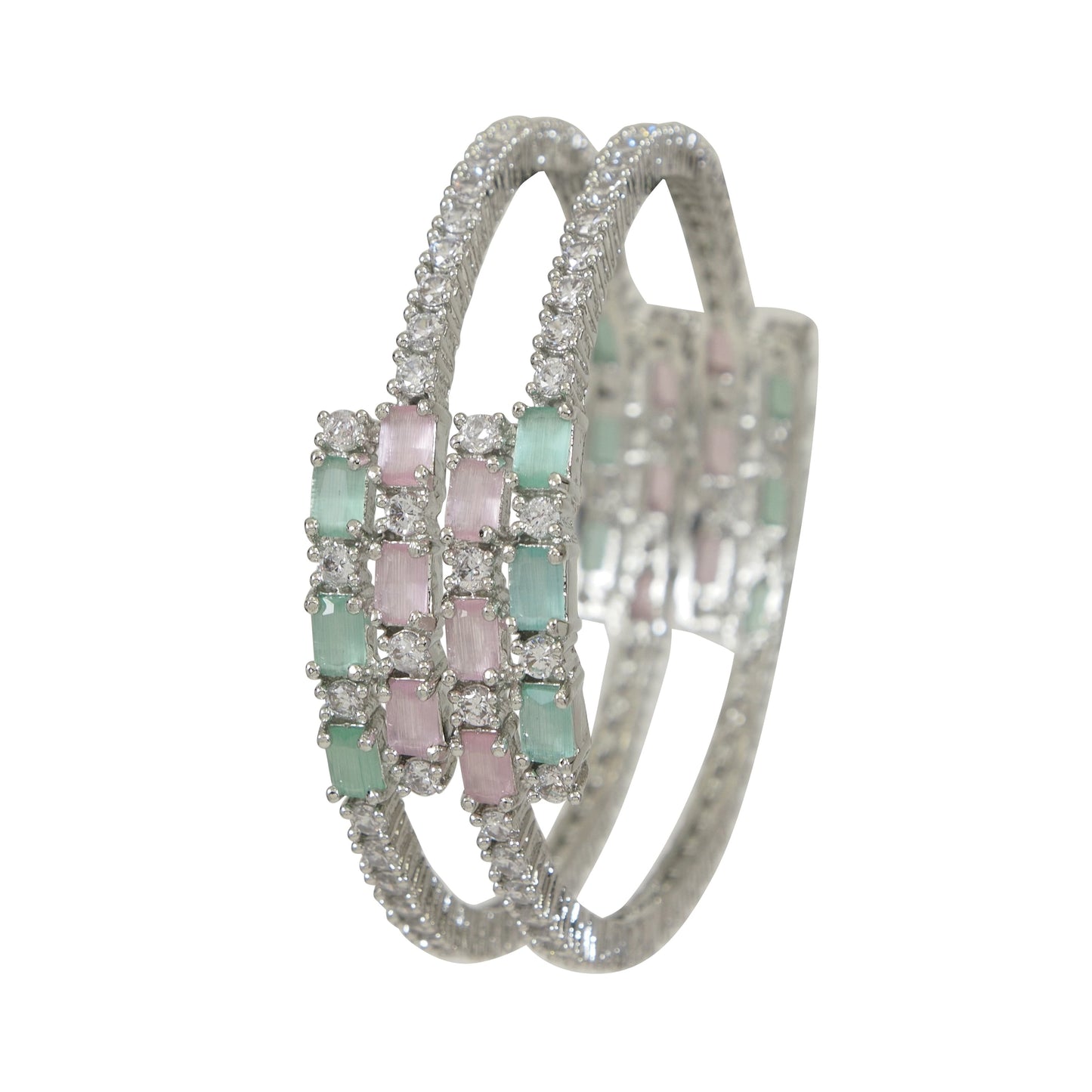 Elegant American Diamond Mint Pink Silver Brass Bangles
