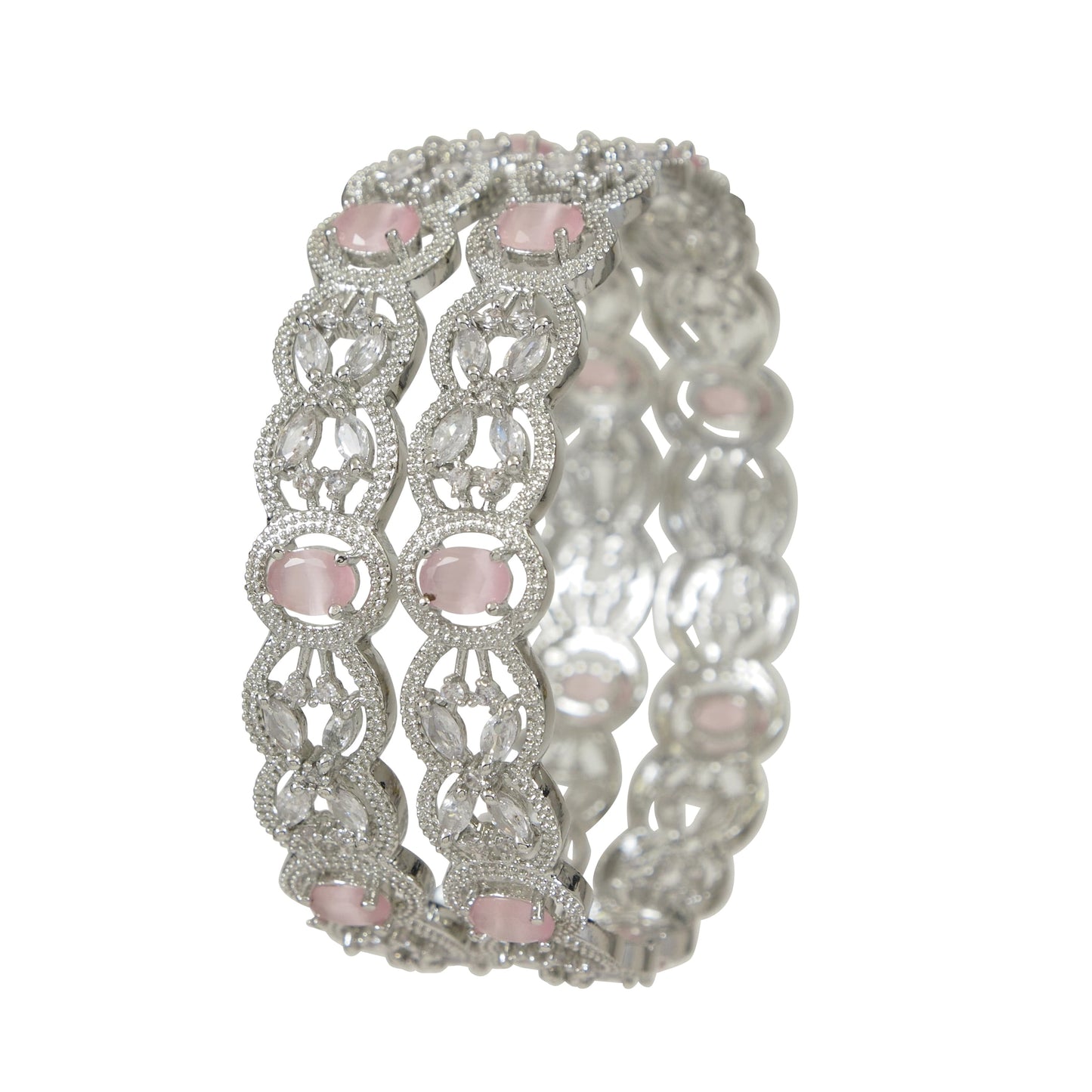 Elegant Pink Zircon Brass Silver-Plated Bangles