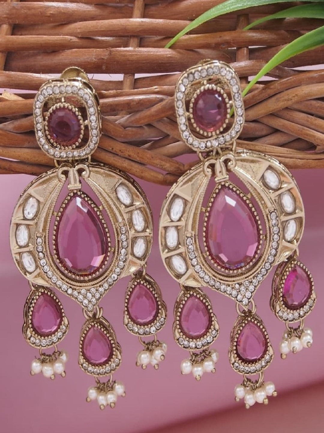 Traditional Chandbali Earrings with Pearl Drops