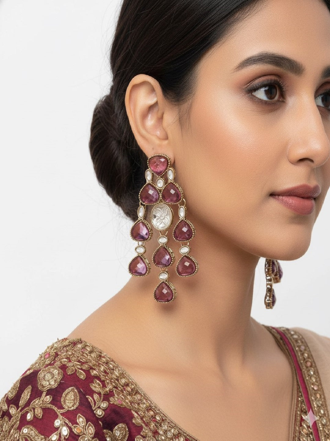 Ethnic Multi Stone & Kundan Style Statement Earrings