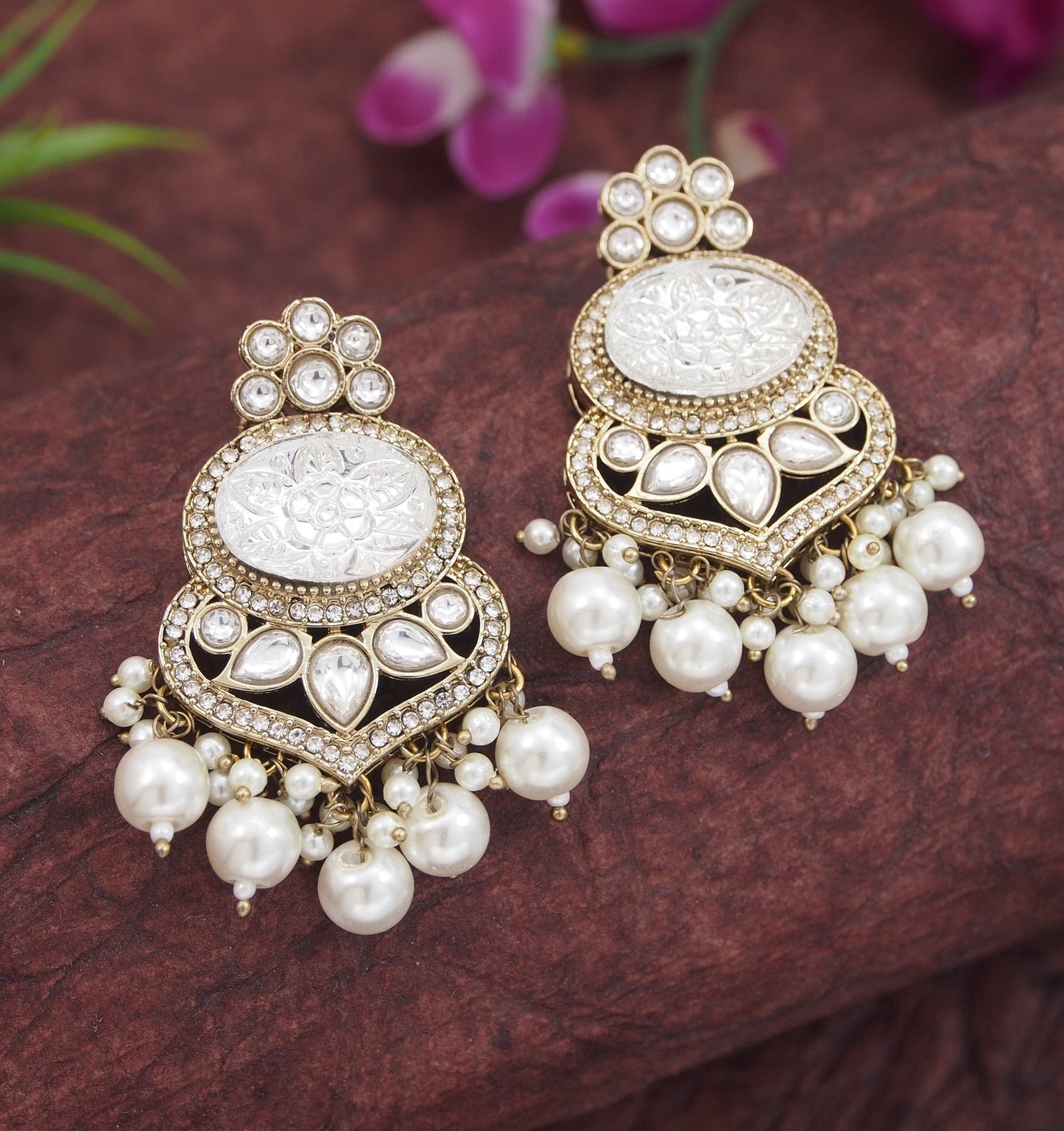 Royal Pearl & Black Beaded Statement Necklace Set