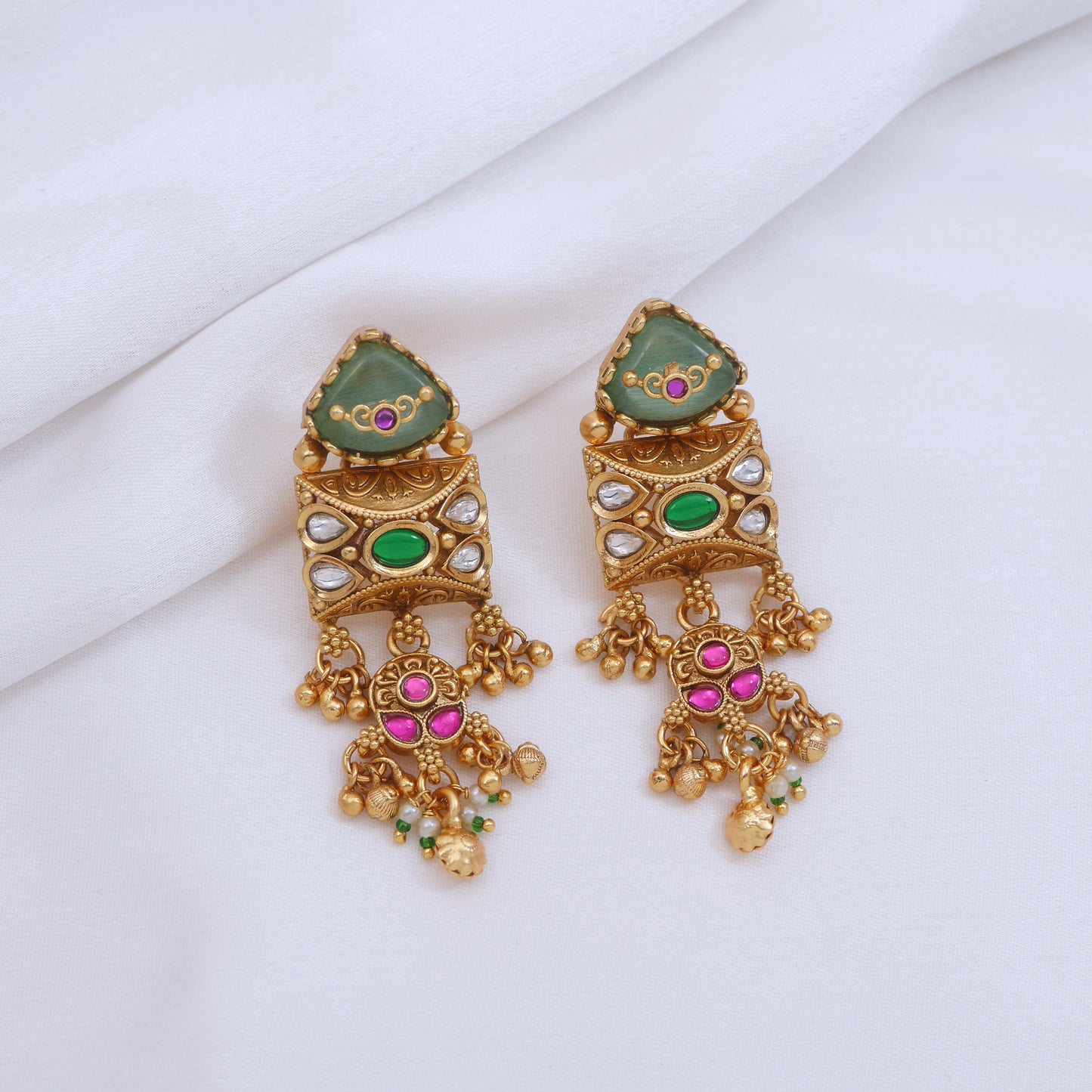 Ethnic Royal Heritage Antique Gold-Toned Brass Rani Haar Necklace Set with Earrings