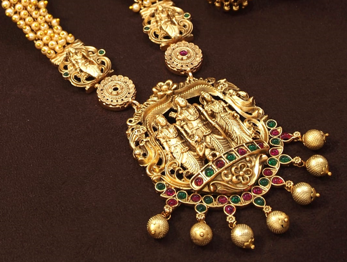 Orna Ram Parivar Temple antique Long Necklace Set