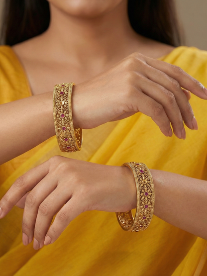 Orna Rajwadi Gold Matte Finish Bangles Set of 2